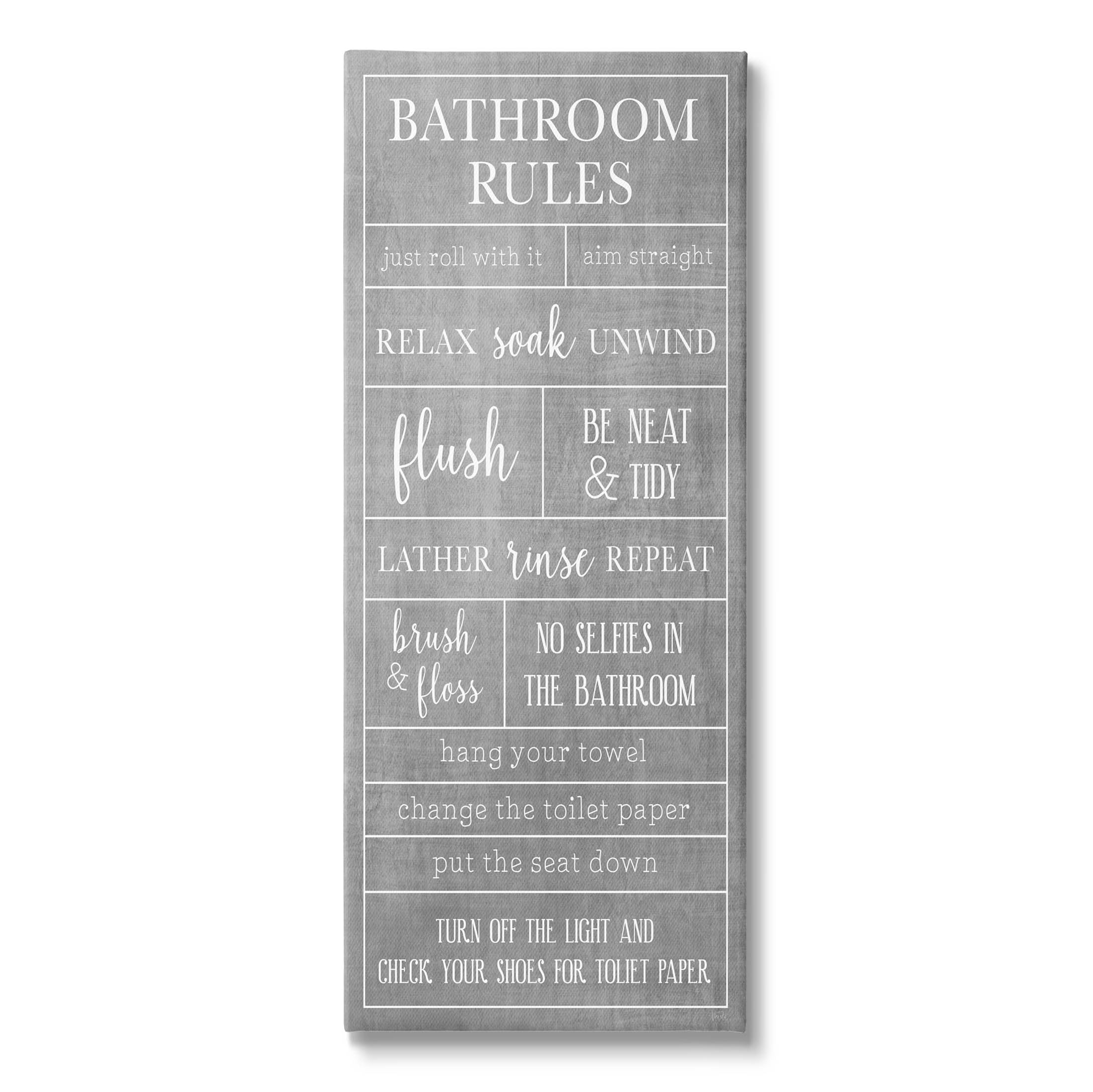 Stupell Industries Varied Bathroom Rules Graphic Art Gallery Wrapped Canvas Print Wall Art, Design by Natalie Carpentieri