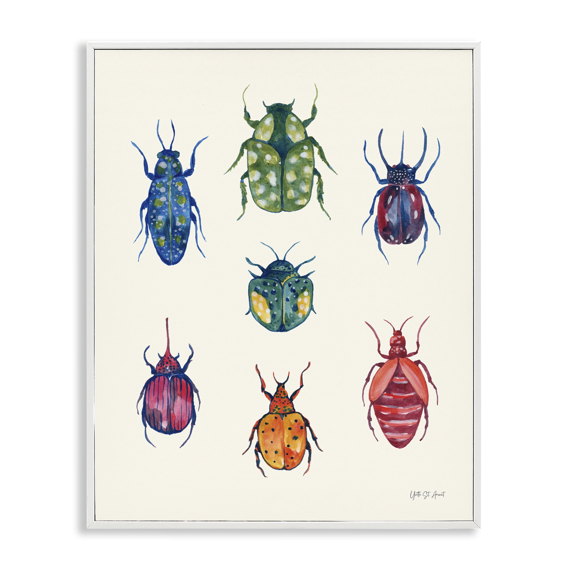 Stupell Industries Varied Beetle Chart Insects Painting White Framed Art Print Wall Art, 11 x 14