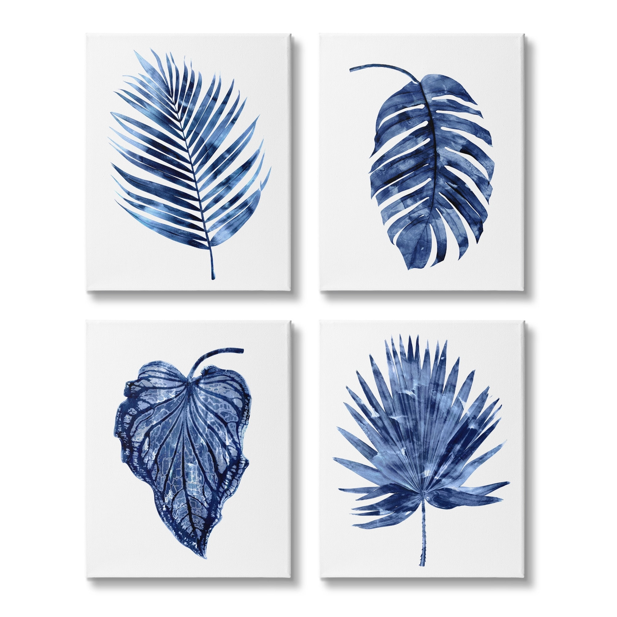 Stupell Industries Varied Blue Leaves Simple Botanical Plant Shapes Graphic Art Gallery Wrapped Canvas Print Wall Art, Set of 4, Design by Melonie Miller
