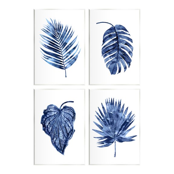 Stupell Industries Varied Blue Leaves Simple Botanical Plant Shapes Graphic Art Unframed Art Print Wall Art, Set of 4, Design by Melonie Miller