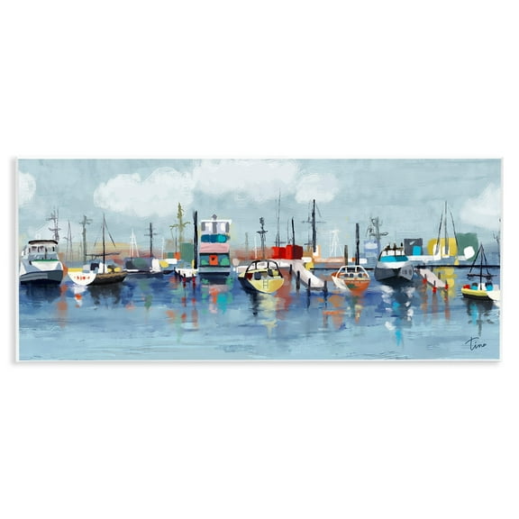 Stupell Industries Varied Boats Docked Port Marina Ocean Landscape Painting Unframed Art Print Wall Art, Design by Tina Finn