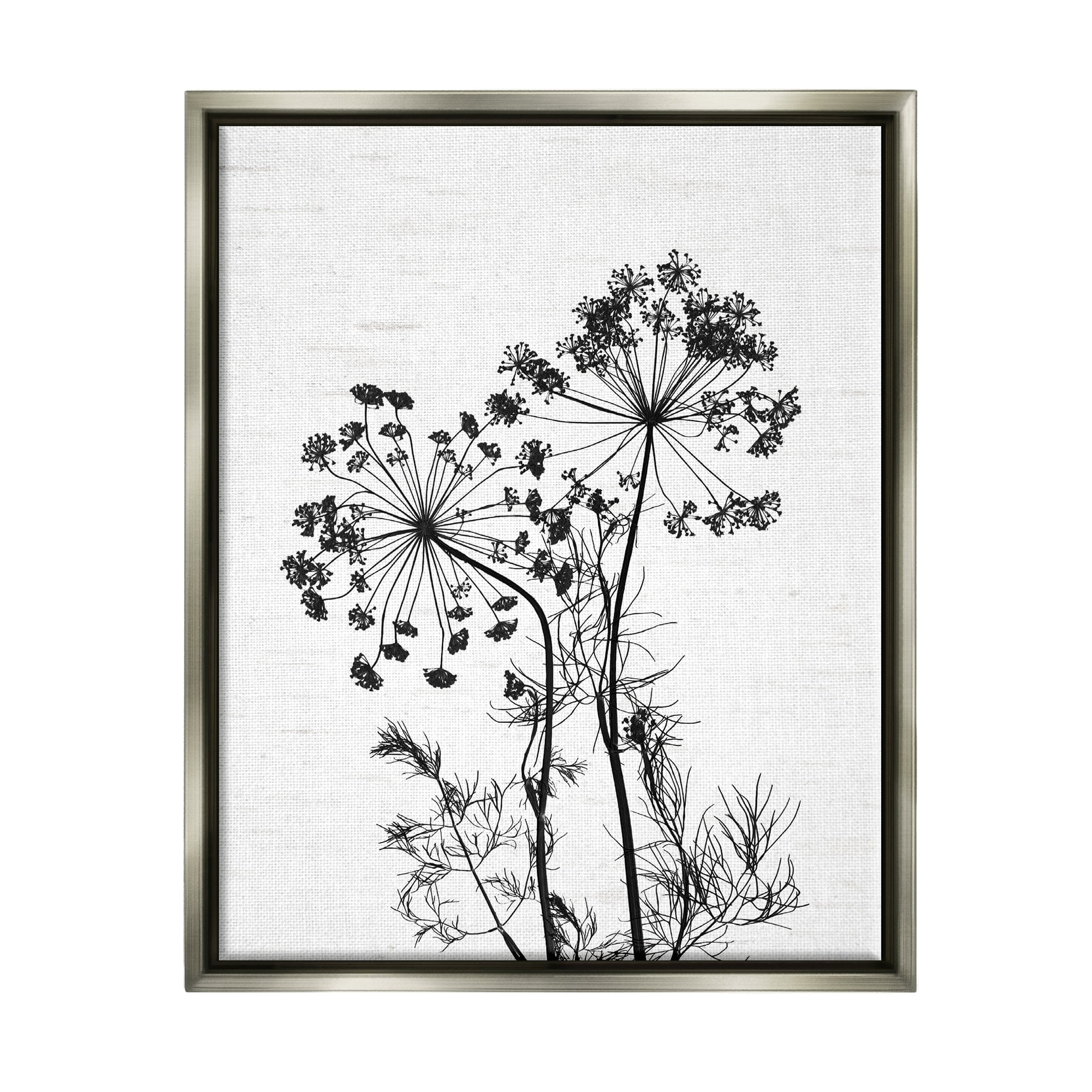 Stupell Industries Varied Botanical Herbs Casual Wildflower Birch Pattern Graphic Art Luster Gray Floating Framed Canvas Print Wall Art, Design by Lettered and Lined