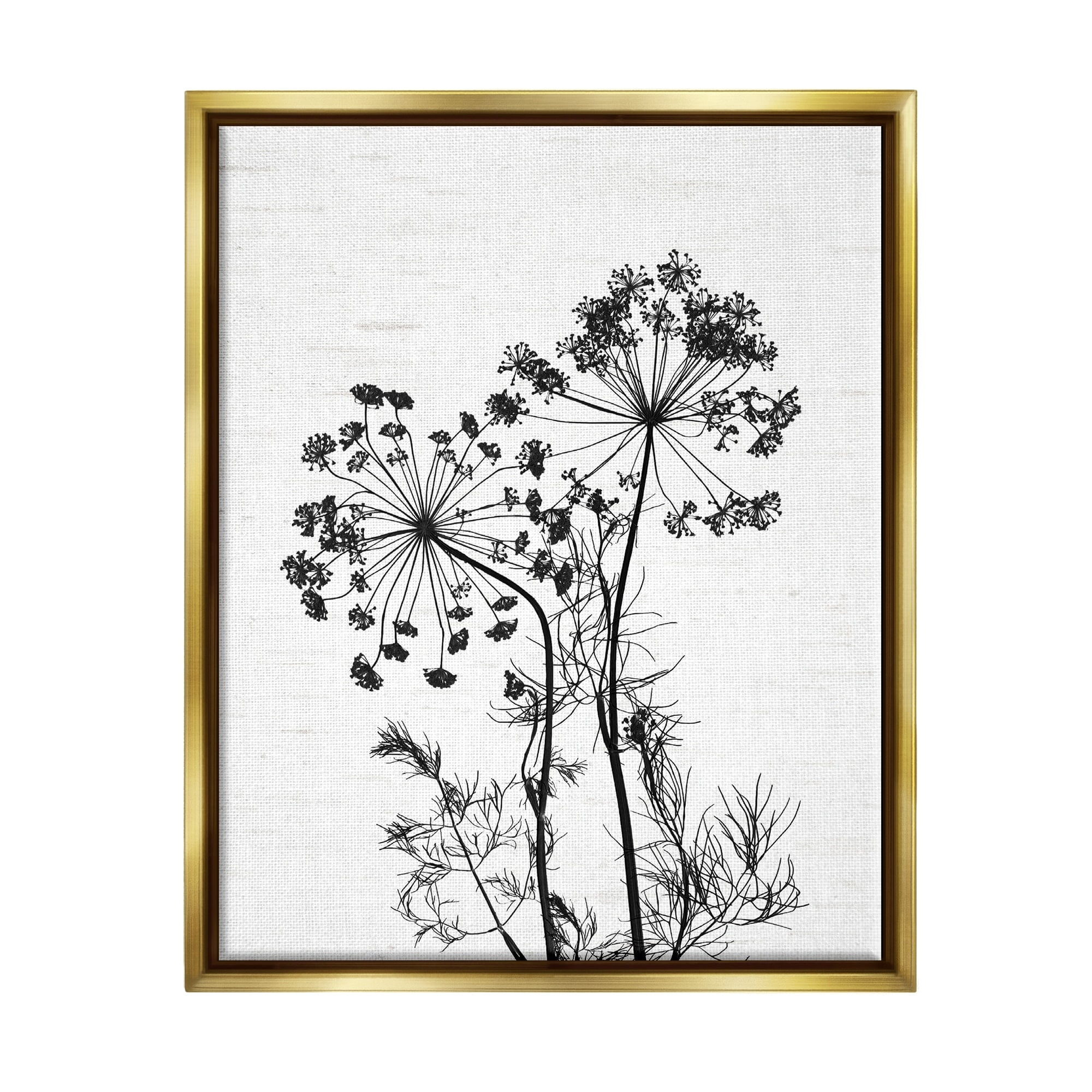 Stupell Industries Varied Botanical Herbs Casual Wildflower Birch Pattern Graphic Art Metallic Gold Floating Framed Canvas Print Wall Art, Design by Lettered and Lined