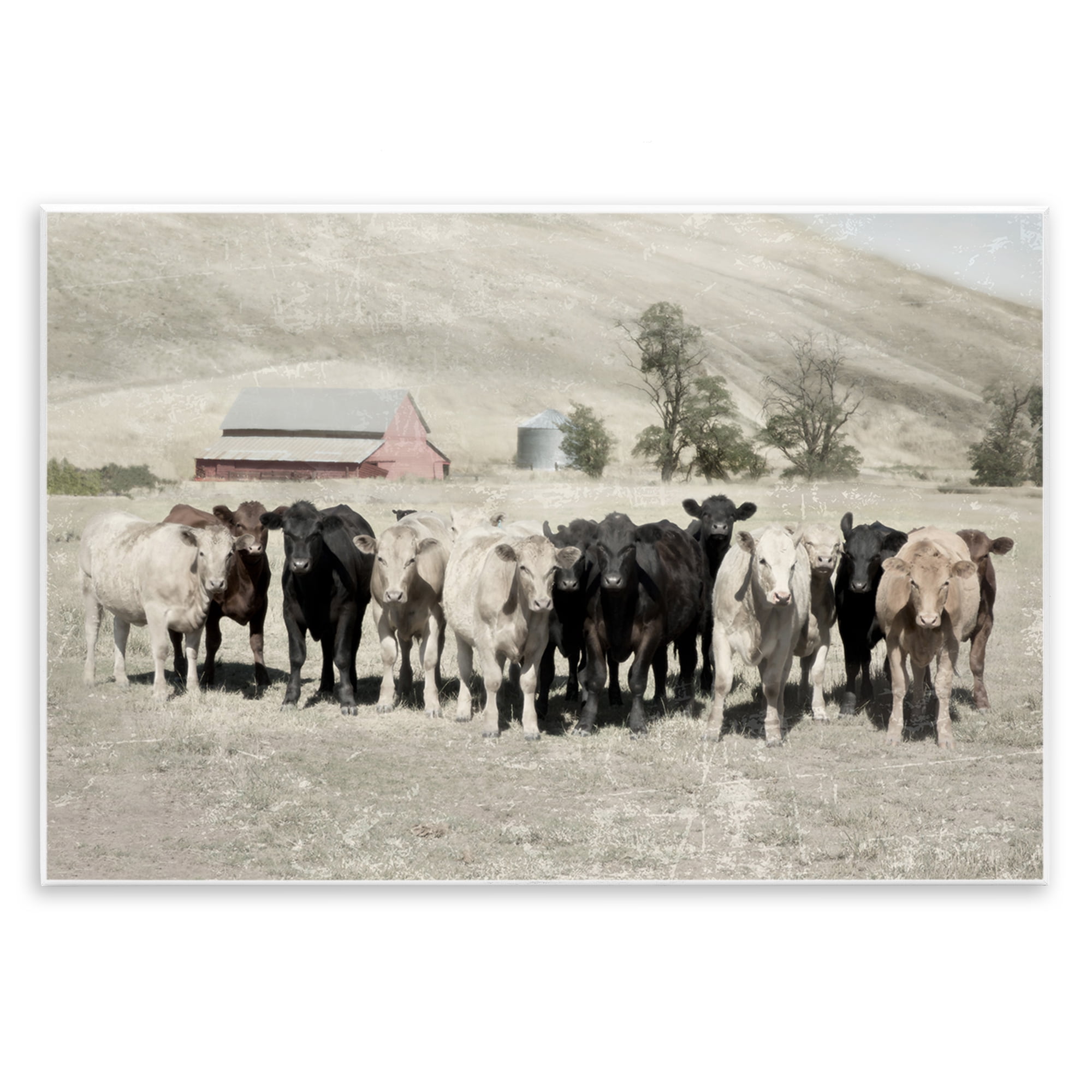 Stupell Industries Varied Cattle on Farm Landscape Painting Unframed Art Print Wall Art, 19 x 13