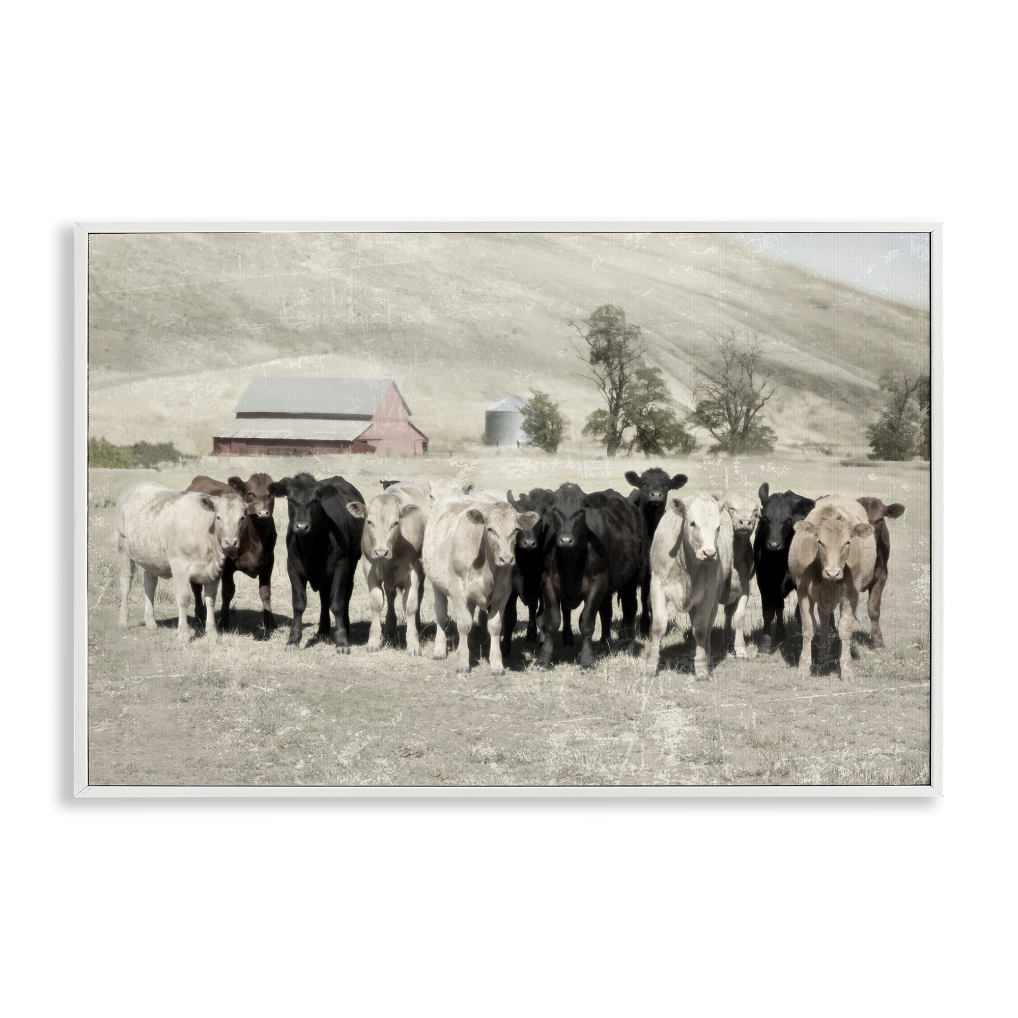 Stupell Industries Varied Cattle on Farm Landscape Painting White Framed Art Print Wall Art, 24 x 16