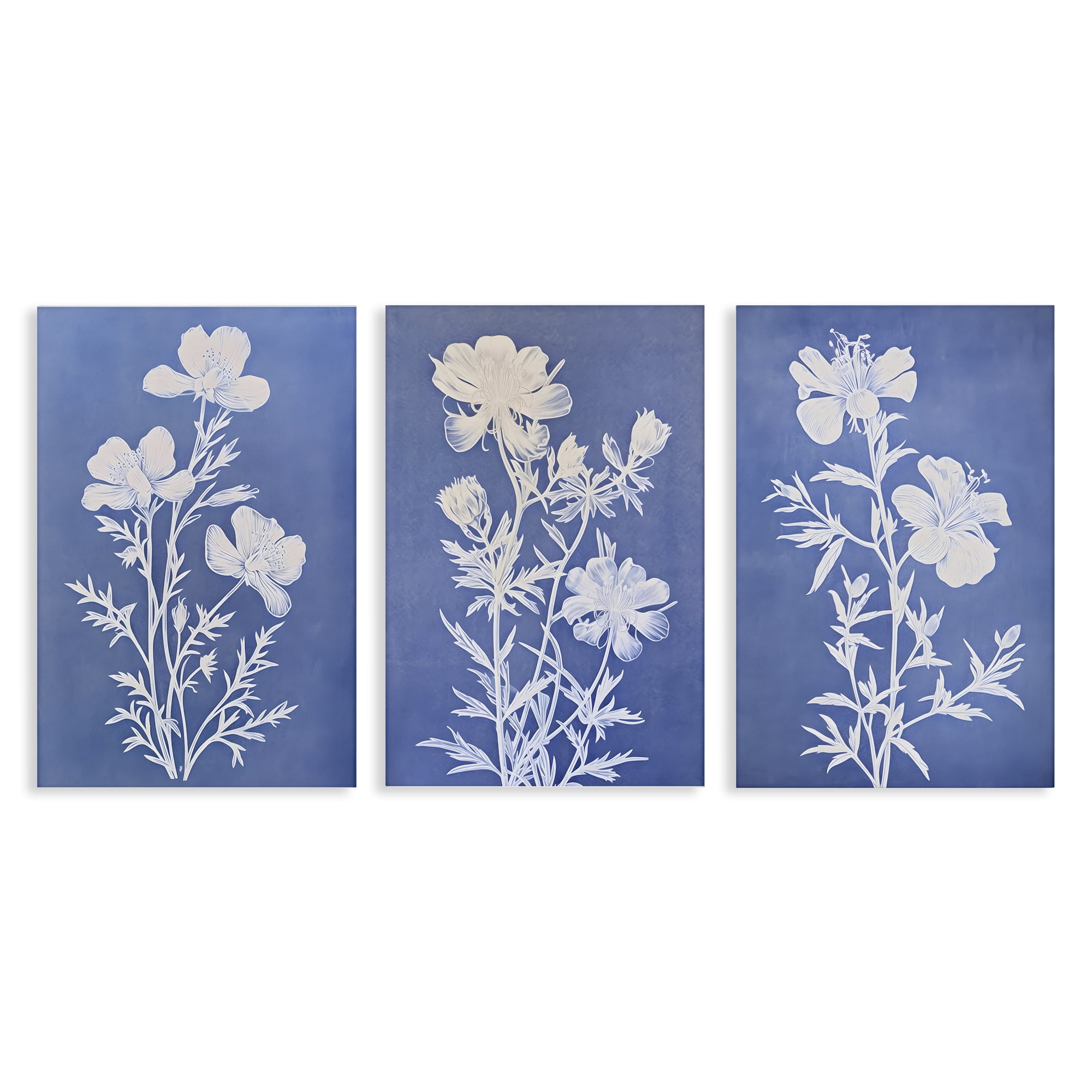 Stupell Industries Varied Cerulean Botanicals Plants & Flowers Painting Wrapped Canvas Art Print Wall Art, 20 x 30, Set of 3