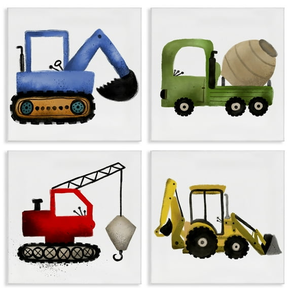 Stupell Industries Varied Construction Vehicles Transportation Painting Wrapped Canvas Art Print Wall Art, 17 x 17, Set of 4