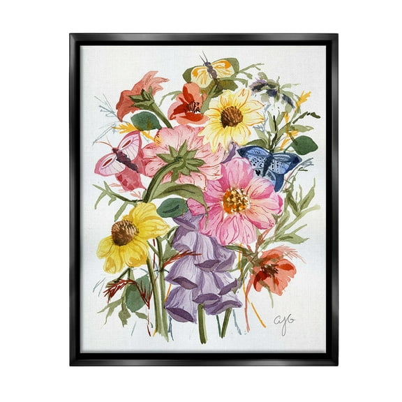 Stupell Industries Varied Cottage Floral Bundle Botanical & Floral Painting Black Floater Framed Canvas Art Print Wall Art, 17 x 21
