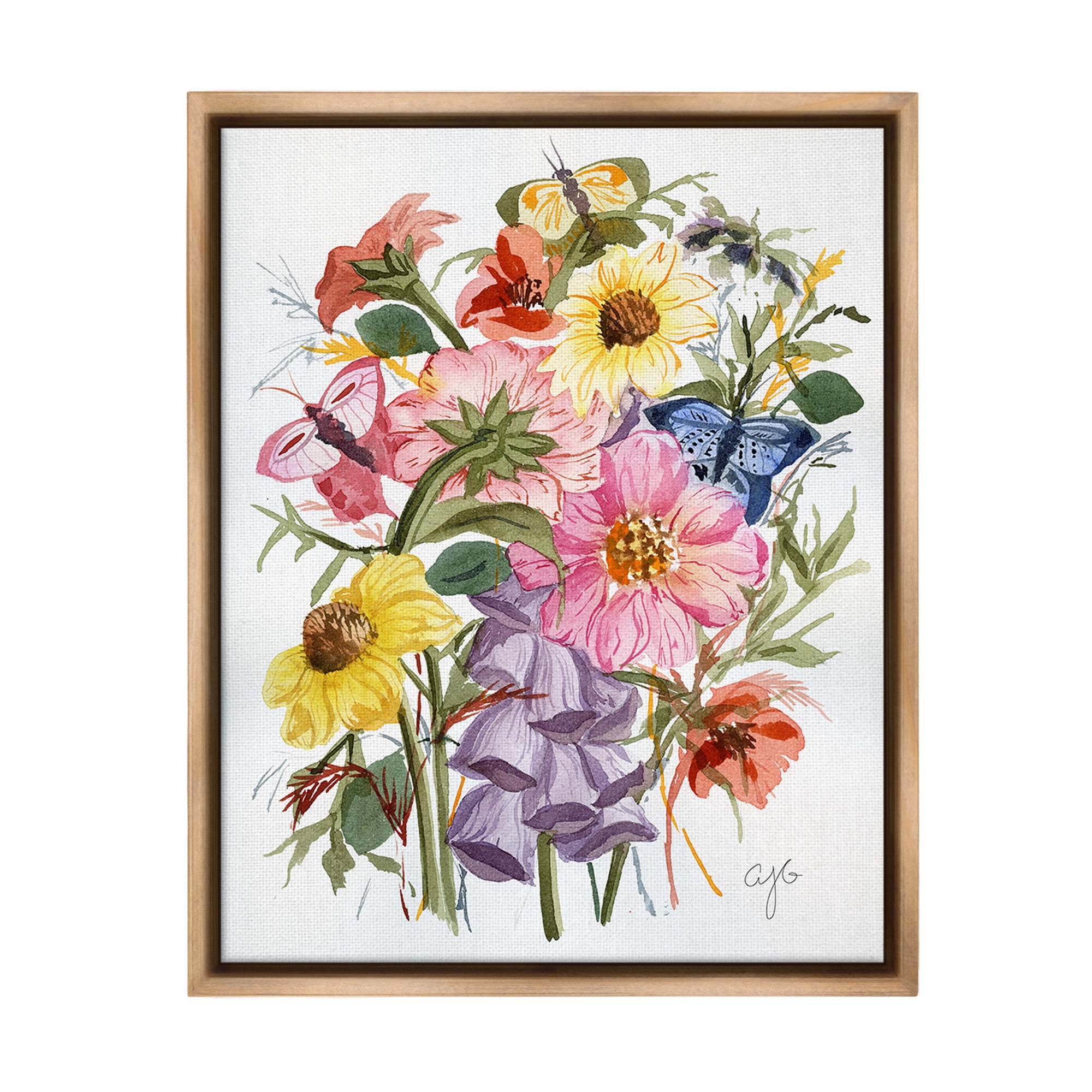Stupell Industries Varied Cottage Floral Bundle Botanical & Floral Painting Brown Floater Framed Canvas Art Print Wall Art, 17 x 21