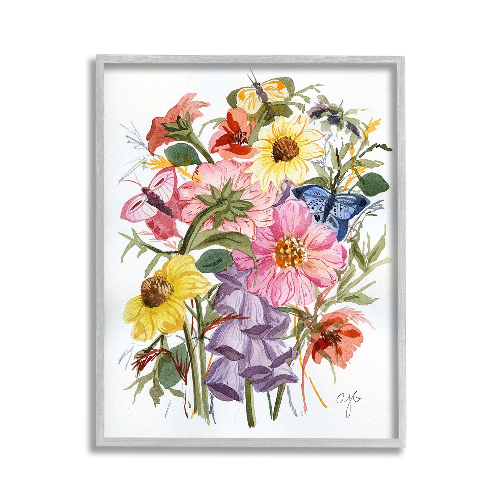 Stupell Industries Varied Cottage Floral Bundle Botanical & Floral Painting Gray Framed Art Print Wall Art, 11 x 14