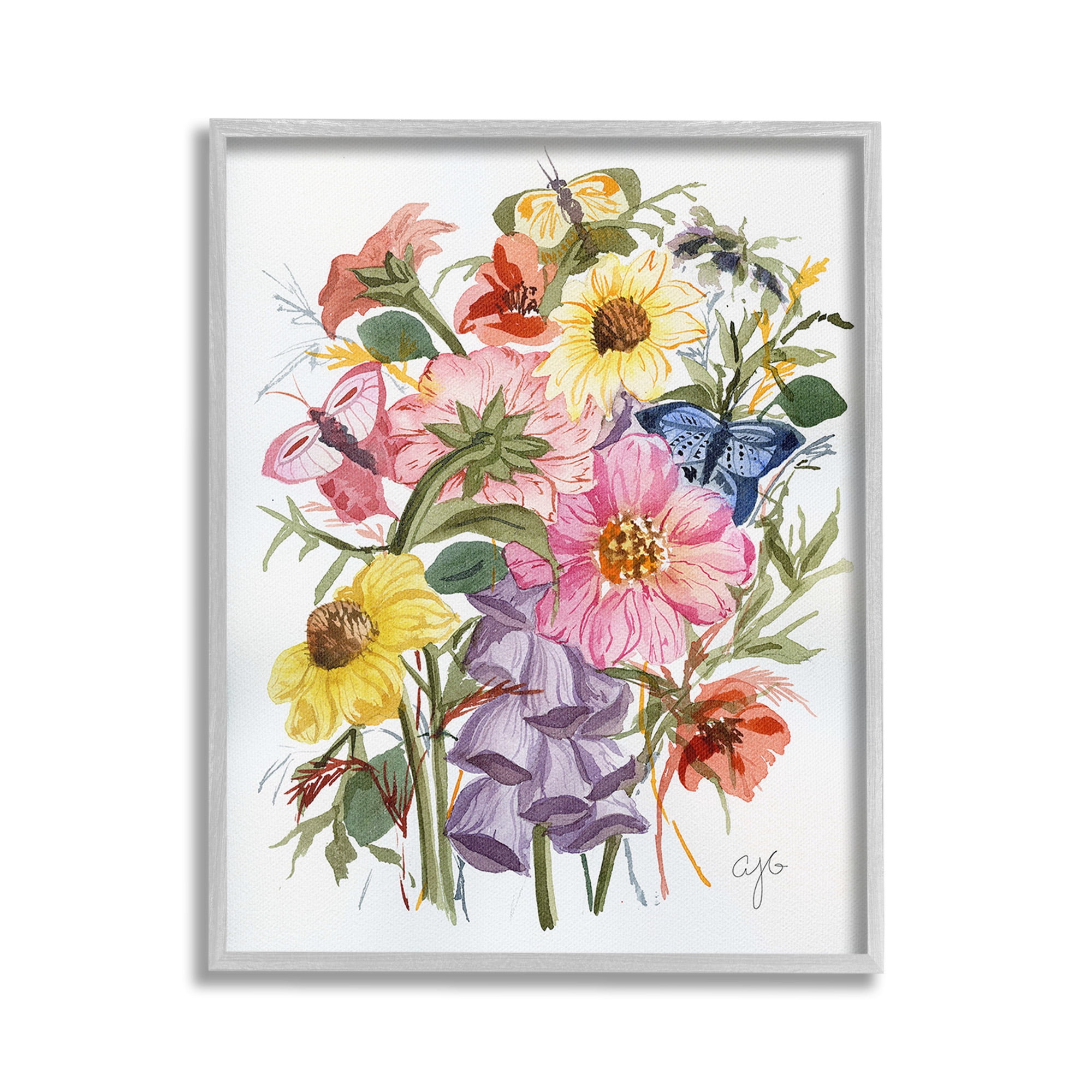 Stupell Industries Varied Cottage Floral Bundle Botanical & Floral Painting Gray Framed Art Print Wall Art, 24 x 30