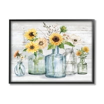 Stupell Industries Varied Country Flower Blooms Rustic Planked Pattern Graphic Art Black Framed Art Print Wall Art, Design by Carol Robinson