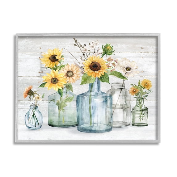 Stupell Industries Varied Country Flower Blooms Rustic Planked Pattern Graphic Art Gray Framed Art Print Wall Art, Design by Carol Robinson