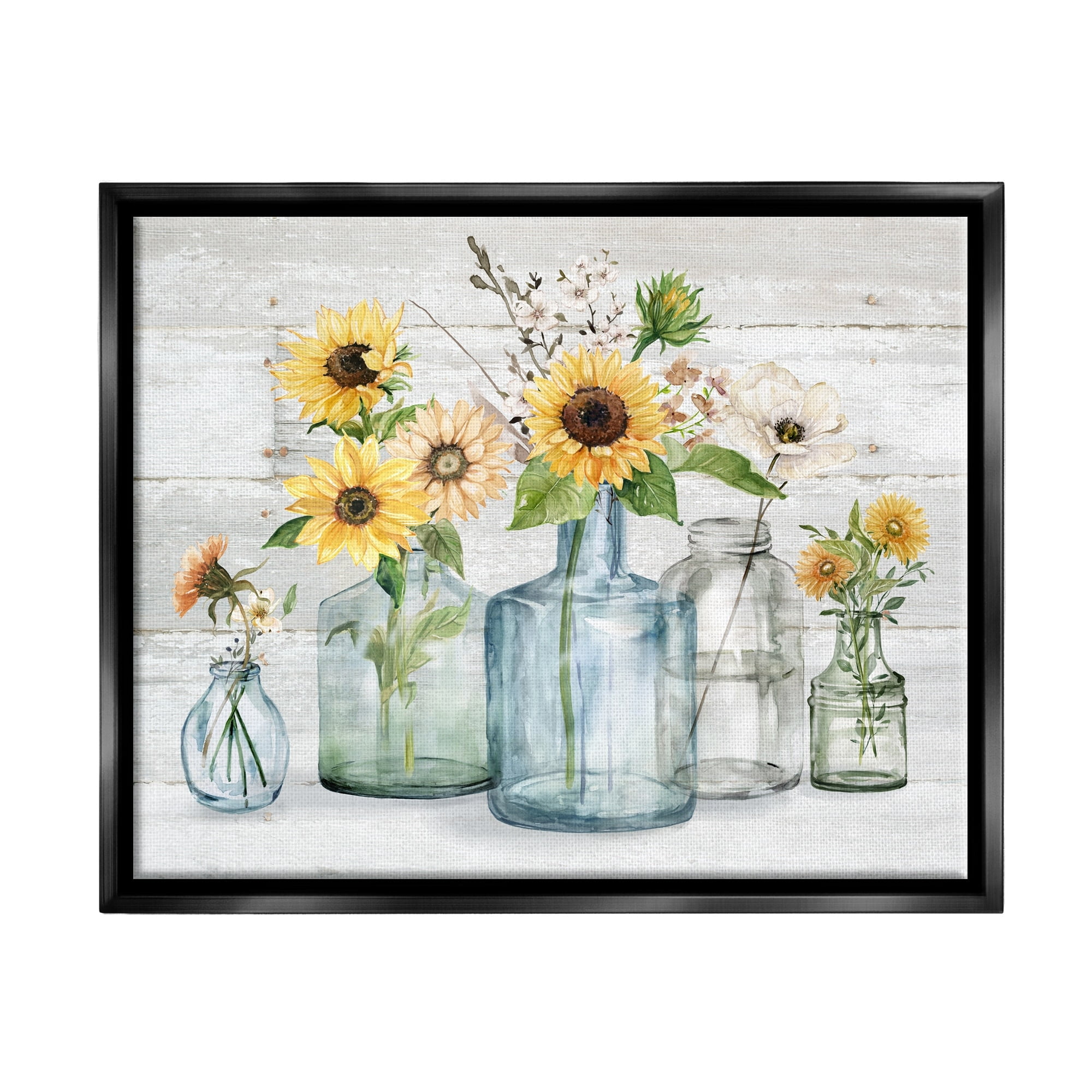 Varied Country Flower Blooms Rustic Black Framed Canvas Print