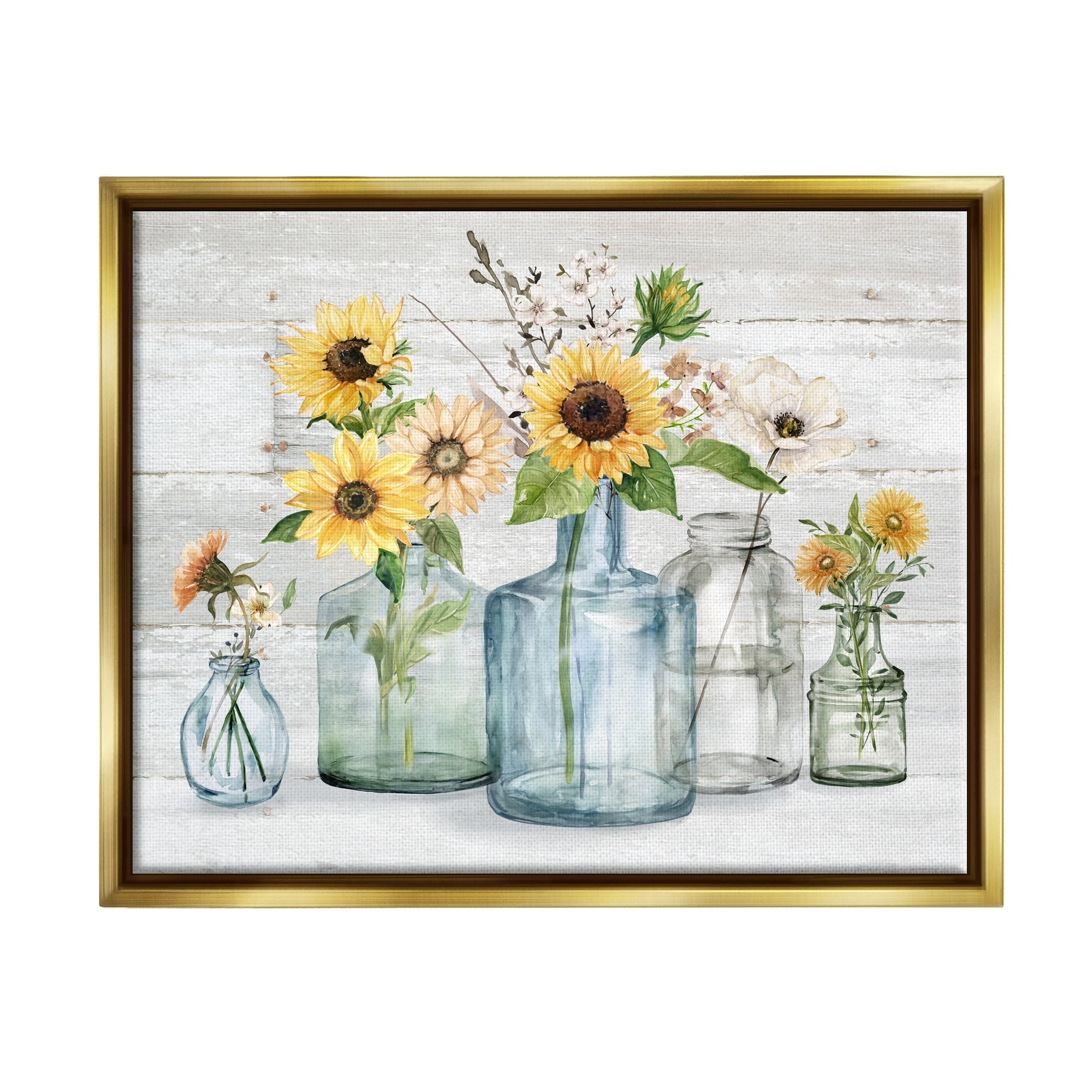 Stupell Industries Varied Country Flower Blooms Rustic Planked Pattern Graphic Art Metallic Gold Floating Framed Canvas Print Wall Art, Design by Carol Robinson