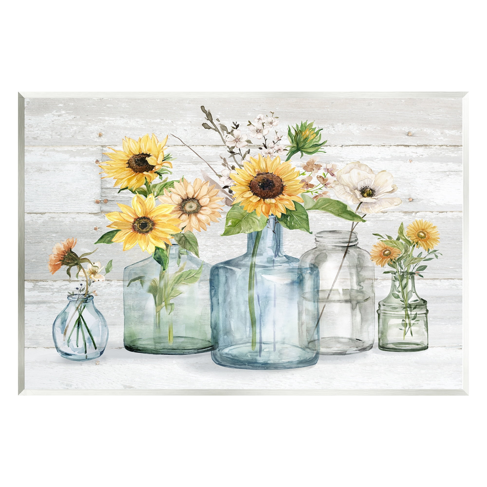 Stupell Industries Varied Country Flower Blooms Rustic Planked Pattern Graphic Art Unframed Art Print Wall Art, Design by Carol Robinson
