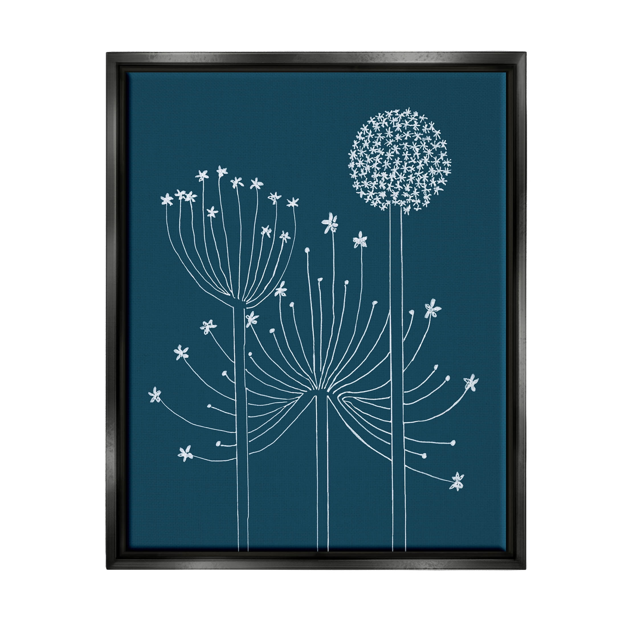 Stupell Industries Varied Dandelion Wild Plant Petals Graphic Art Jet Black Floating Framed Canvas Print Wall Art, Design by Alicia Longley