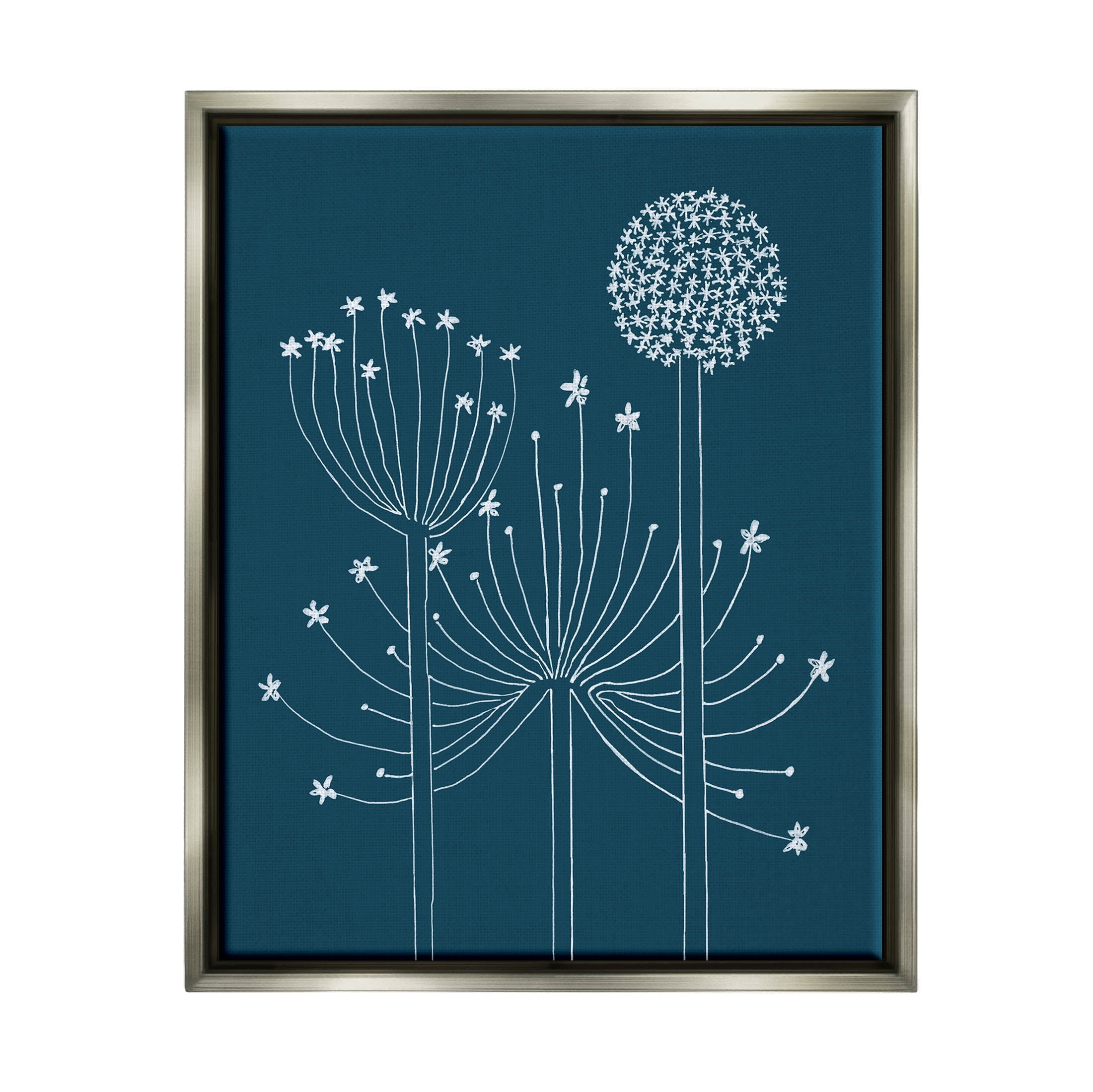 Stupell Industries Varied Dandelion Wild Plant Petals Graphic Art Luster Gray Floating Framed Canvas Print Wall Art, Design by Alicia Longley