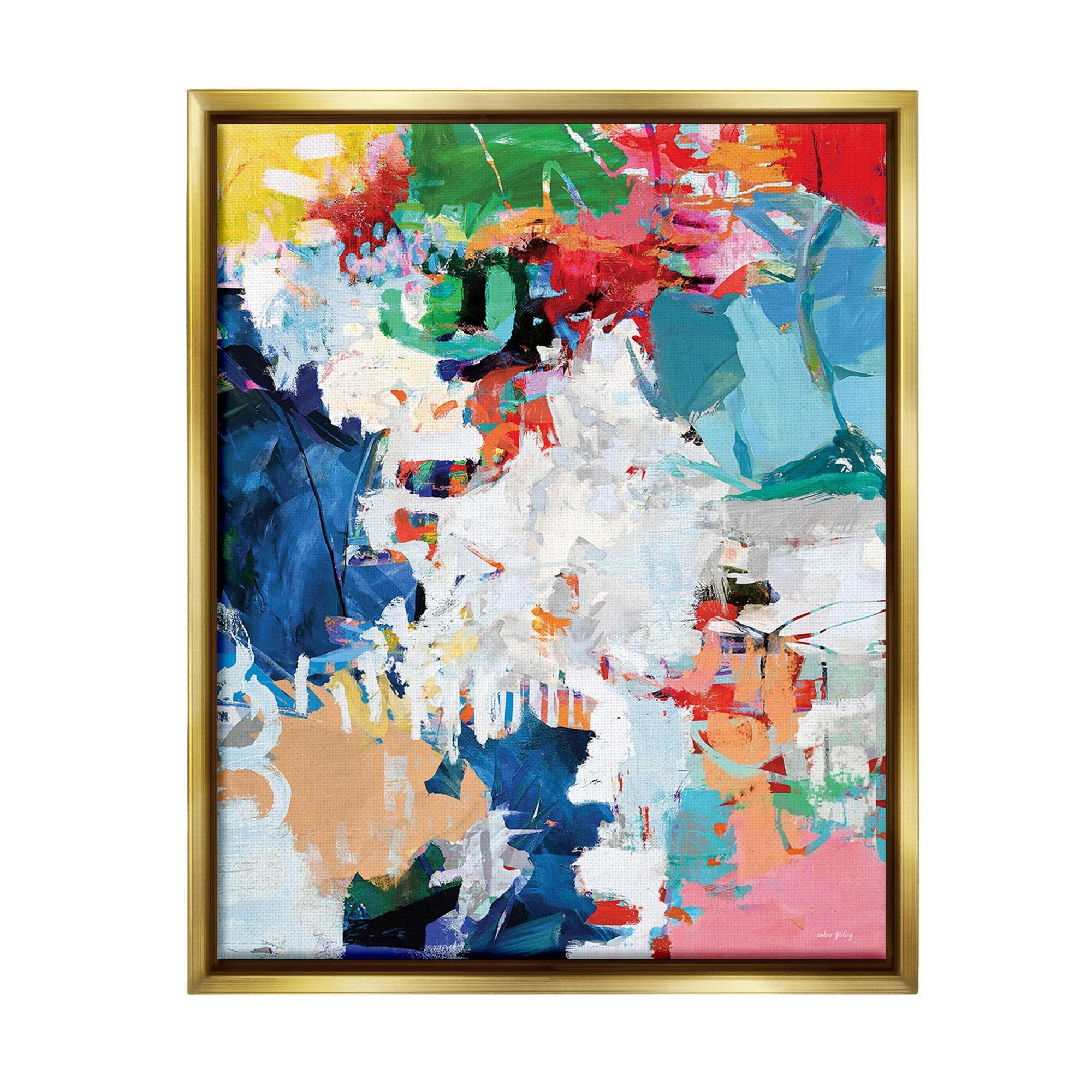 Stupell Industries Varied Expressive Collage Abstract Painting Gold Floater Framed Canvas Art Print Wall Art, 25 x 31