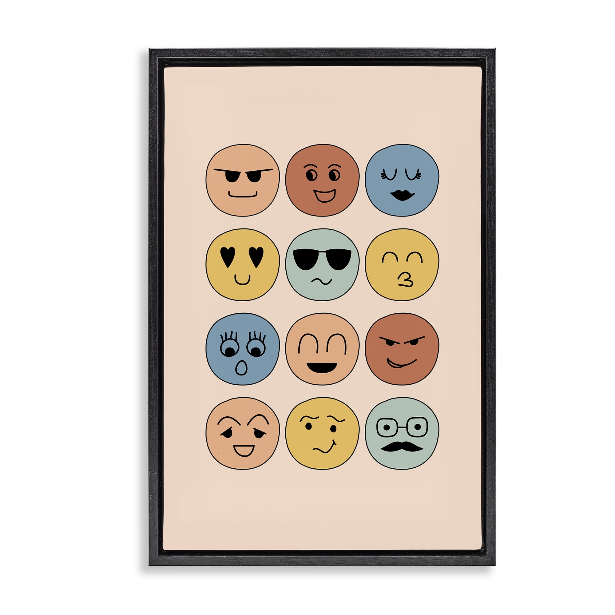 Stupell Industries Varied Expressive Faces Novelty & Humor Painting Black Floater Framed Canvas Art Print Wall Art, 21 x 31