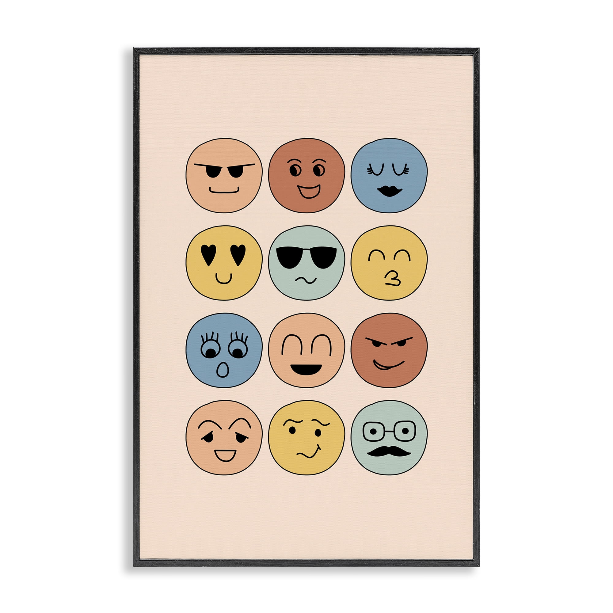 Stupell Industries Varied Expressive Faces Novelty & Humor Painting Black Framed Art Print Wall Art, 12 x 18