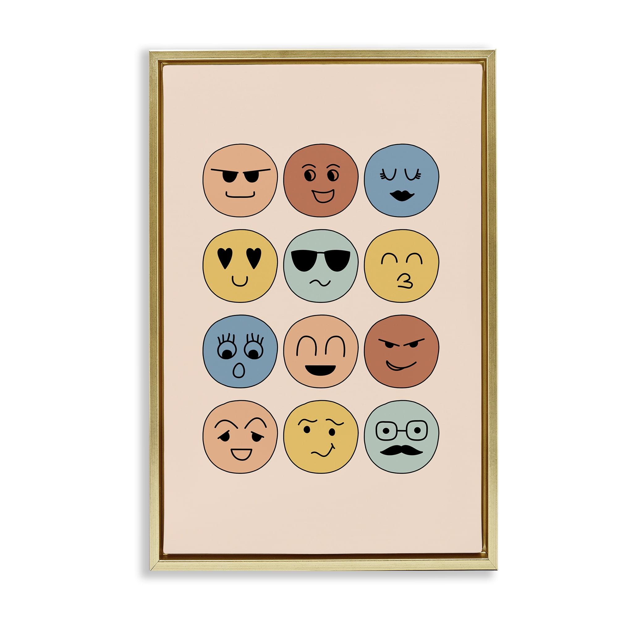 Stupell Industries Varied Expressive Faces Novelty & Humor Painting Gold Floater Framed Canvas Art Print Wall Art, 17 x 25
