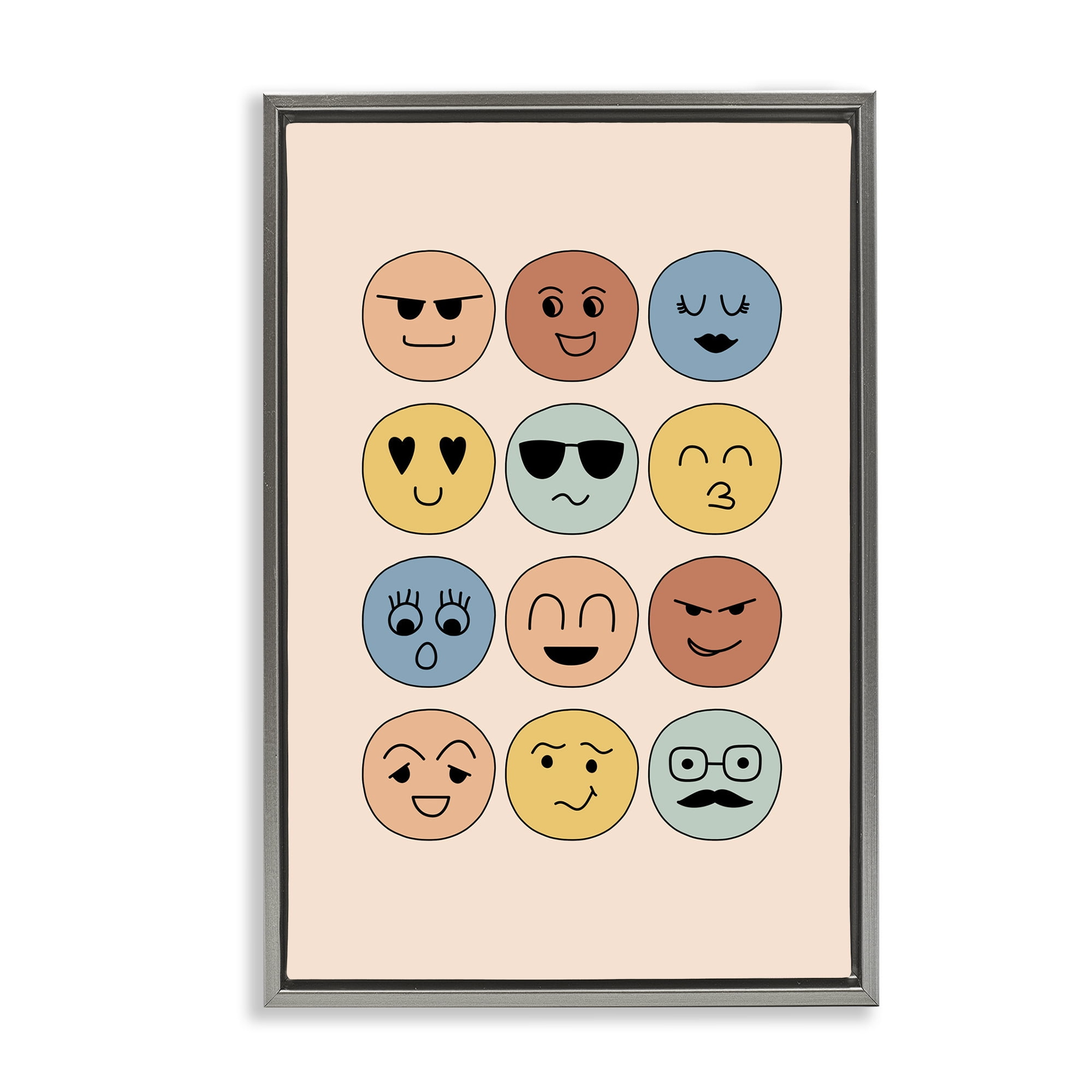 Stupell Industries Varied Expressive Faces Novelty & Humor Painting Gray Floater Framed Canvas Art Print Wall Art, 21 x 31