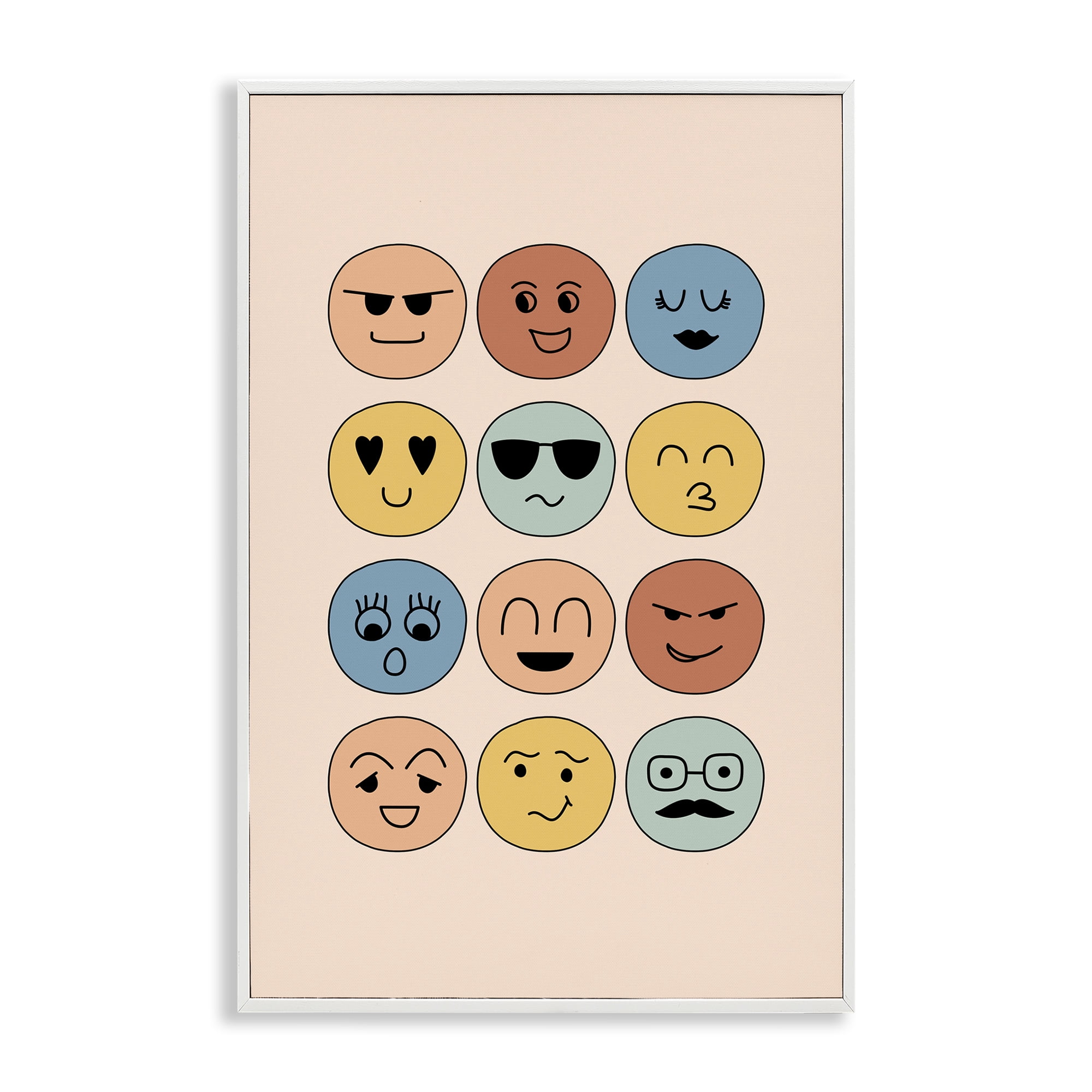 Stupell Industries Varied Expressive Faces Novelty & Humor Painting White Framed Art Print Wall Art, 16 x 24