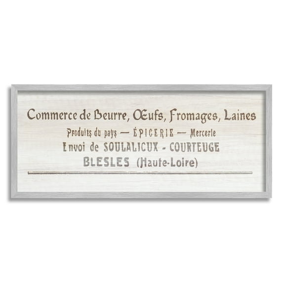 Stupell Industries Varied Farm Goods French Eggs Butter Sign Graphic Art Gray Framed Art Print Wall Art, Design by Daphne Polselli