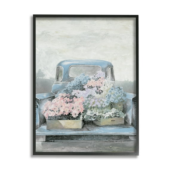Stupell Industries Varied Floral Blossoms Vintage Countryside Pickup Truck Painting Black Framed Art Print Wall Art, Design by White Ladder