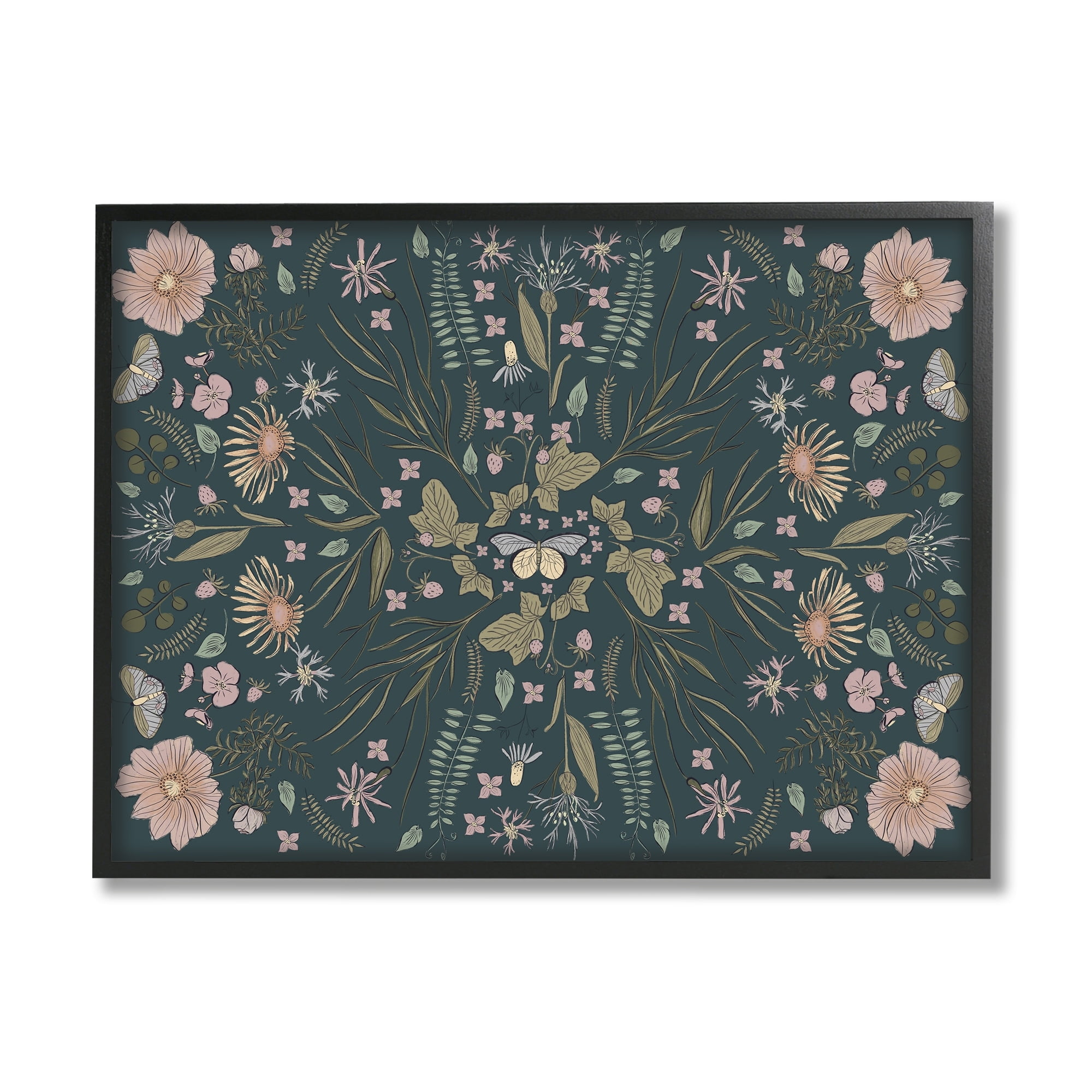 Stupell Industries Varied Floral Botanical Pattern Butterfly Insect Motif Graphic Art Black Framed Art Print Wall Art, Design by Birgit Maria Kiennast