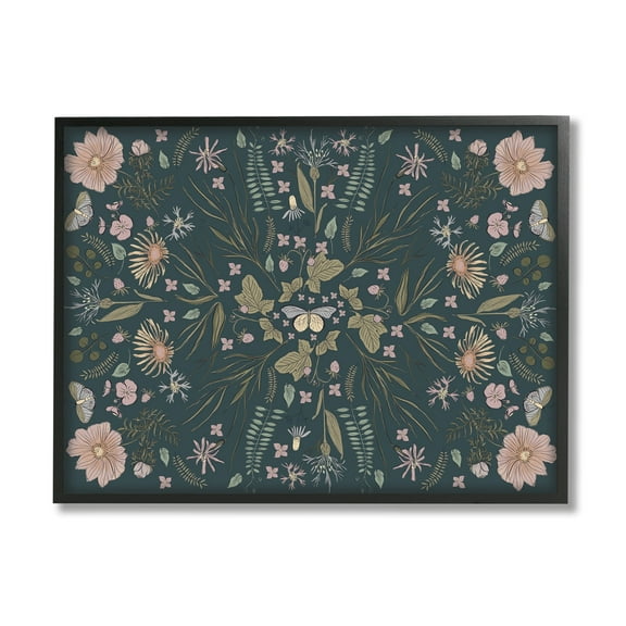 Stupell Industries Varied Floral Botanical Pattern Butterfly Insect Motif Graphic Art Black Framed Art Print Wall Art, Design by Birgit Maria Kiennast