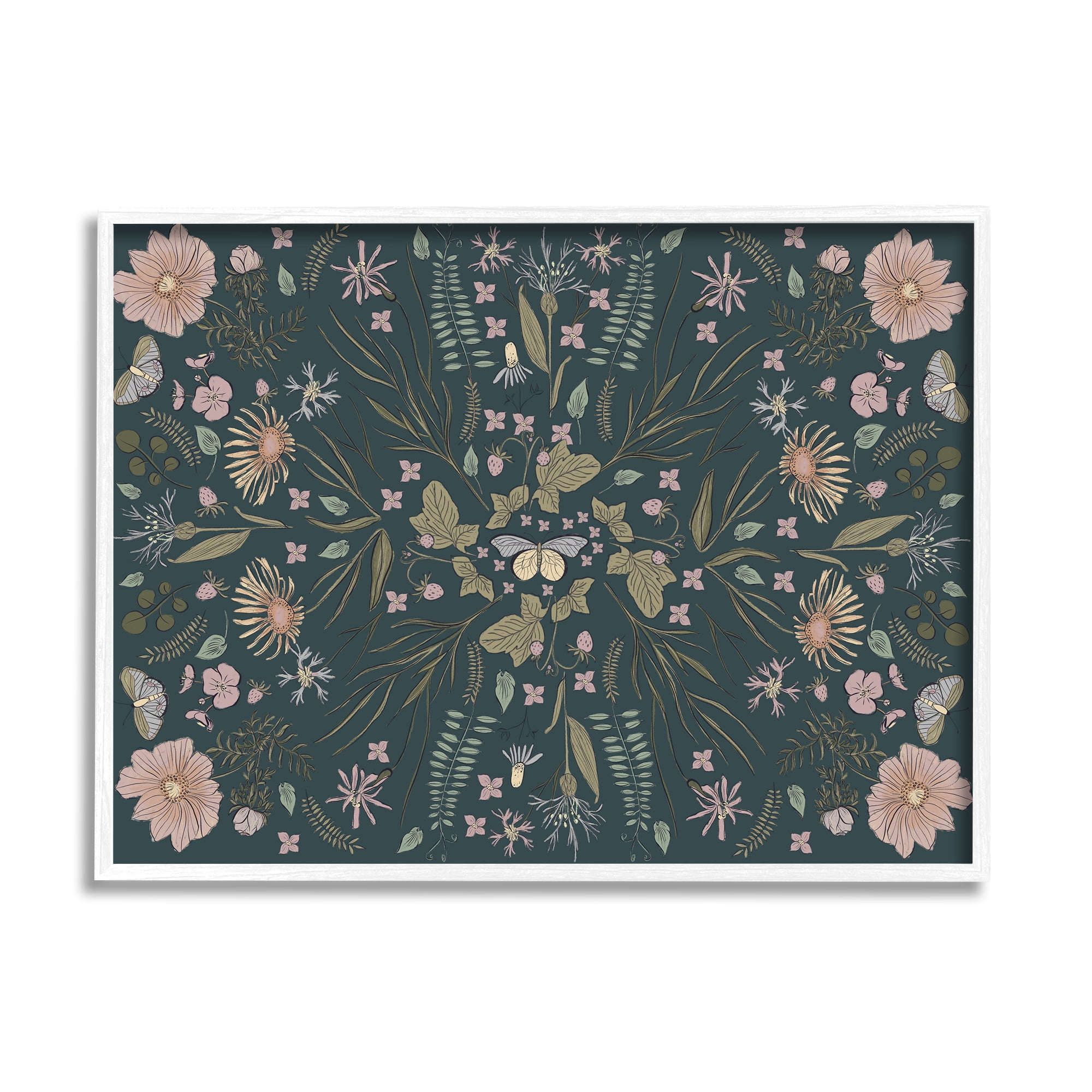 Stupell Industries Varied Floral Botanical Pattern Butterfly Insect Motif Graphic Art White Framed Art Print Wall Art, Design by Birgit Maria Kiennast