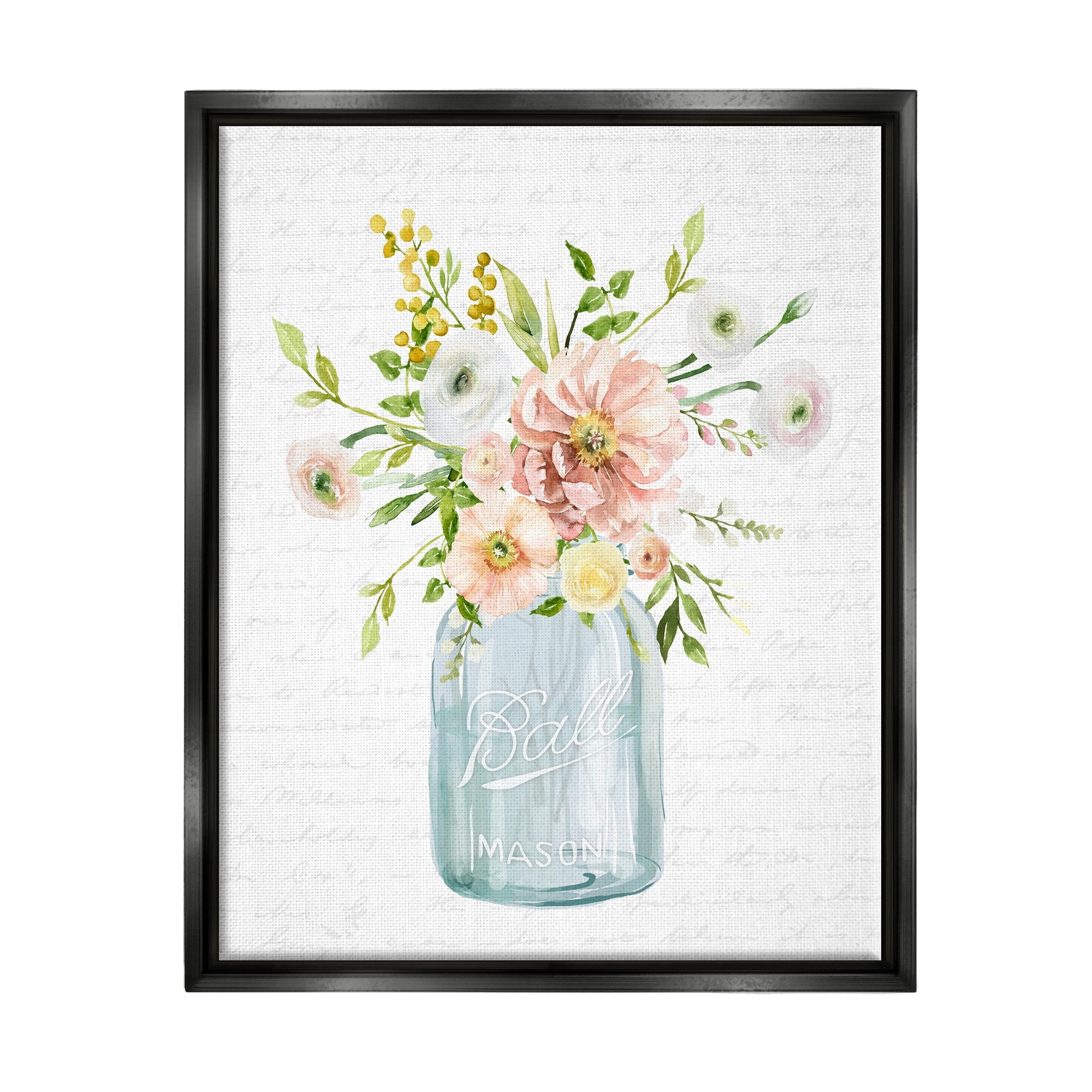 Stupell Industries Varied Flower Blossoms Botanical Leaves Patterned Words Graphic Art Jet Black Floating Framed Canvas Print Wall Art, Design by Lettered and Lined