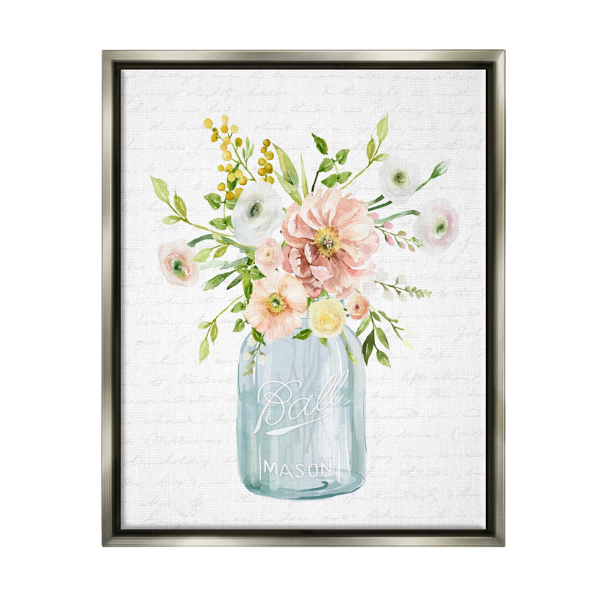 Stupell Industries Varied Flower Blossoms Botanical Leaves Patterned Words Graphic Art Luster Gray Floating Framed Canvas Print Wall Art, Design by Lettered and Lined