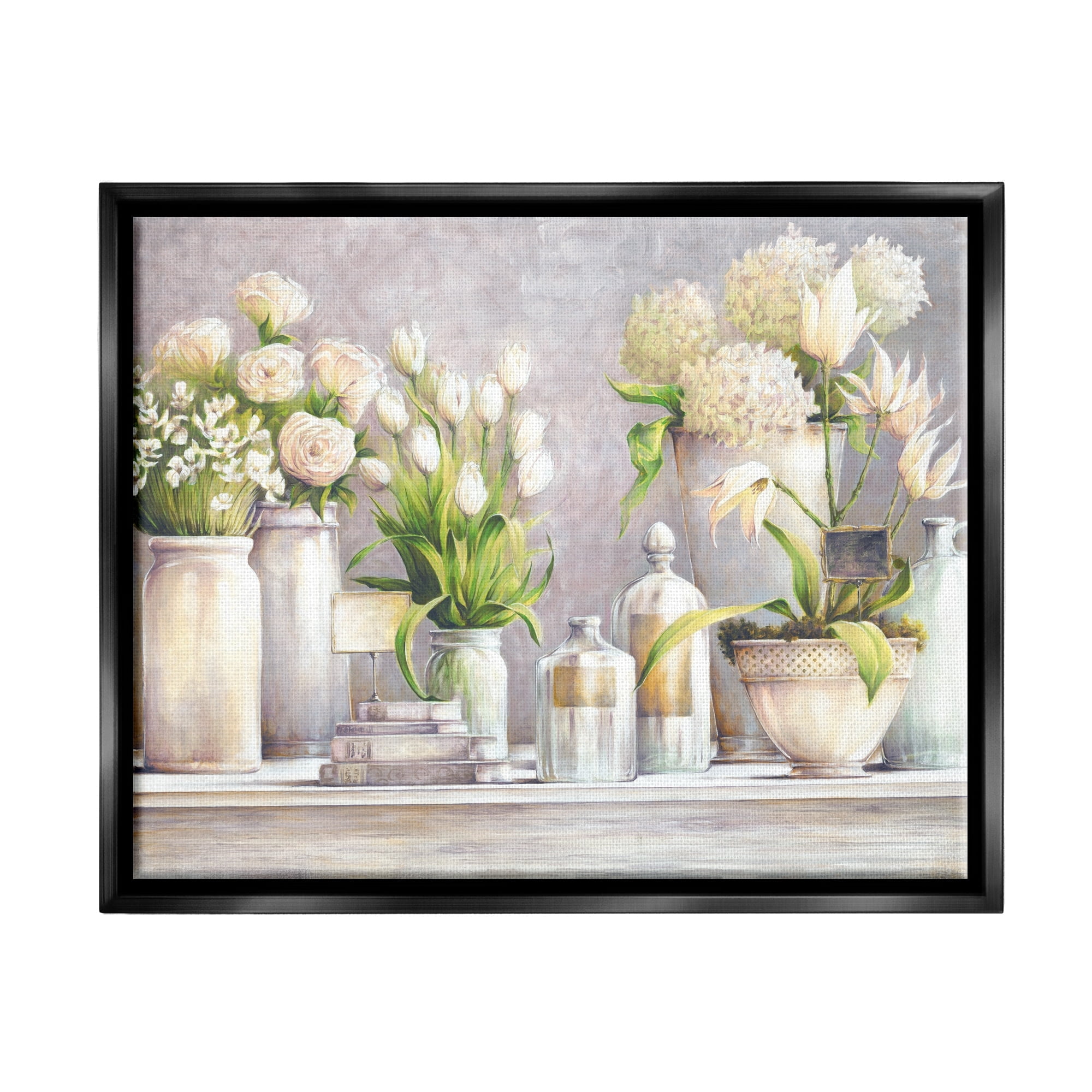Stupell Industries Varied Flower Bouquets Traditional Still Life Plants Painting Jet Black Floating Framed Canvas Print Wall Art, Design by White Ladder