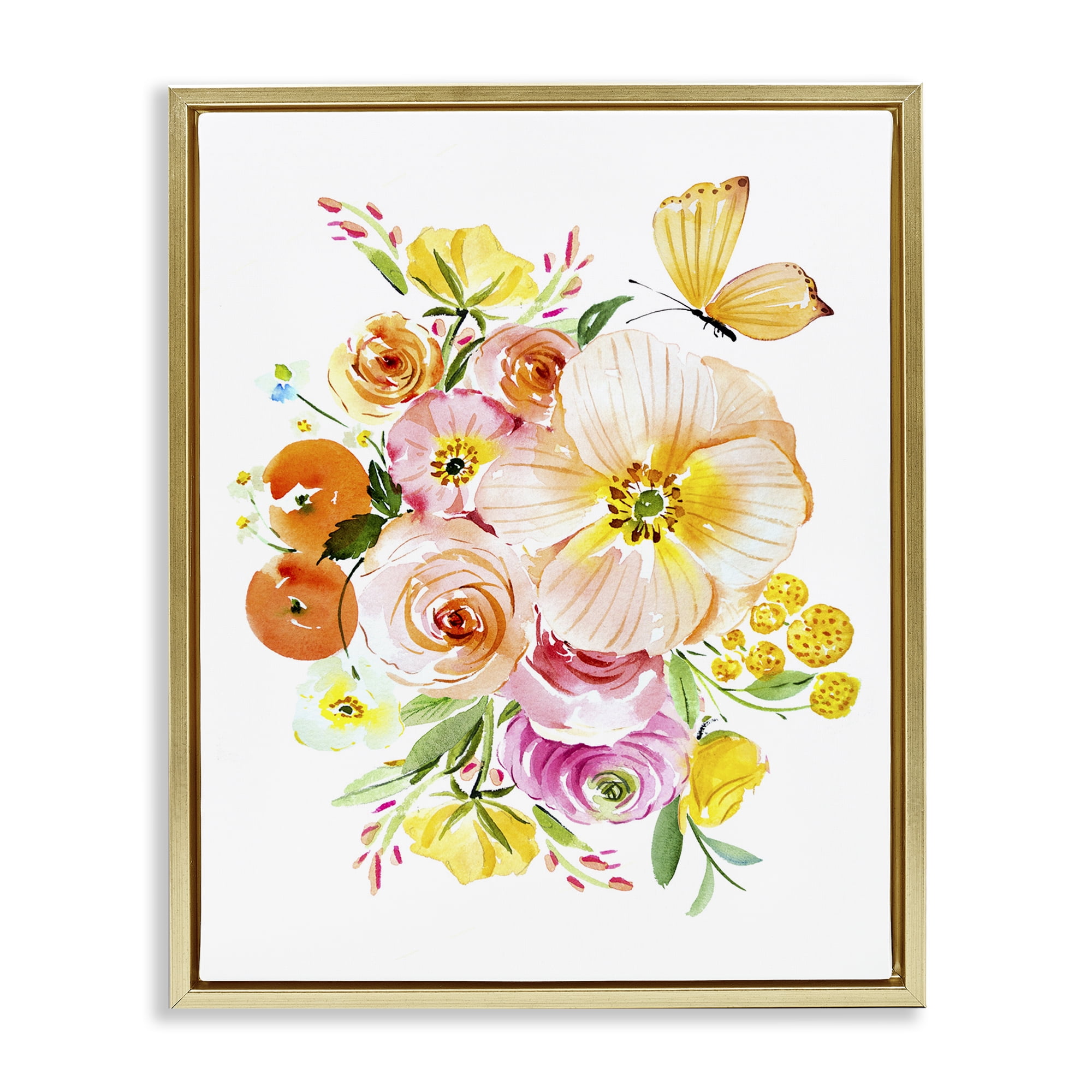 Stupell Industries Varied Flower Bundle Botanical & Floral Painting Gold Floater Framed Art Print Wall Art, 25 x 31