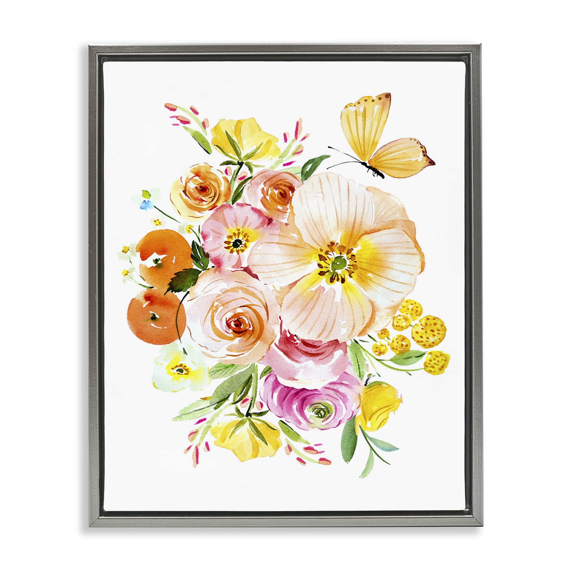 Stupell Industries Varied Flower Bundle Botanical & Floral Painting Gray Floater Framed Art Print Wall Art, 17 x 21