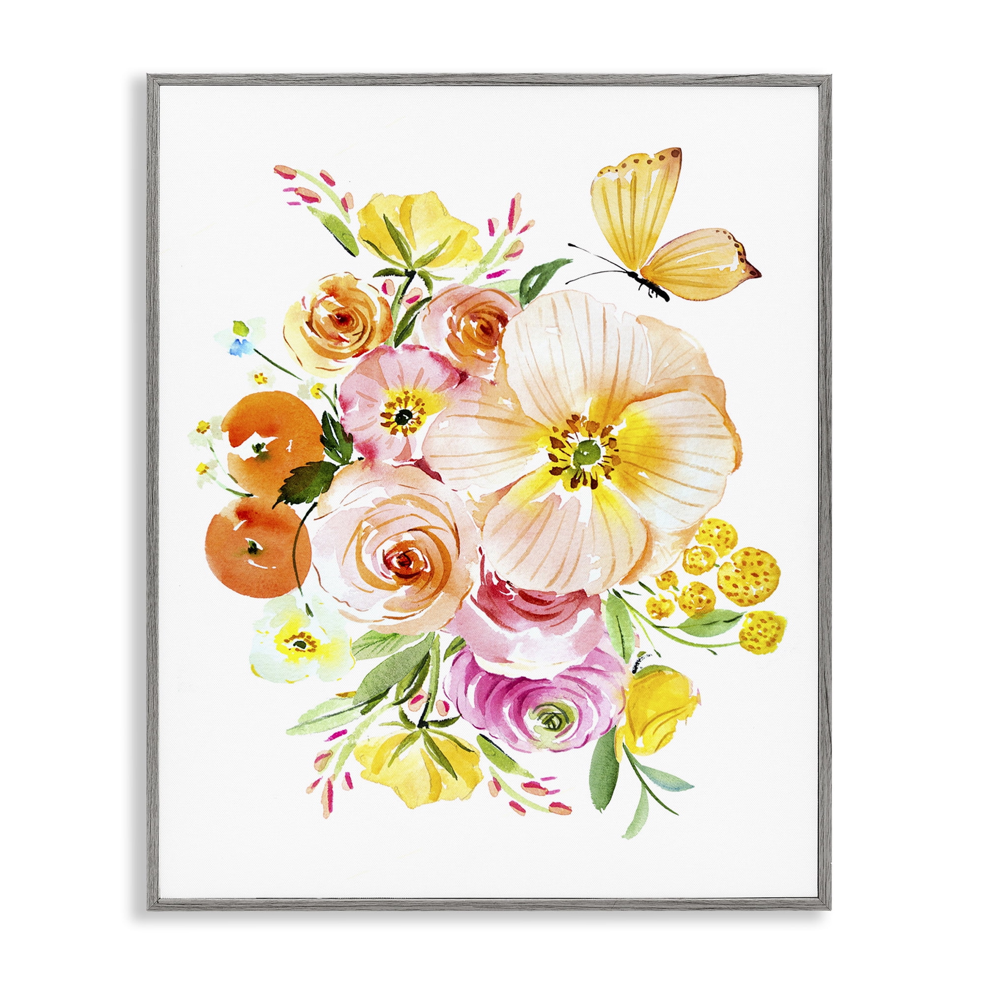 Stupell Industries Varied Flower Bundle Botanical & Floral Painting Gray Framed Art Print Wall Art, 24 x 30