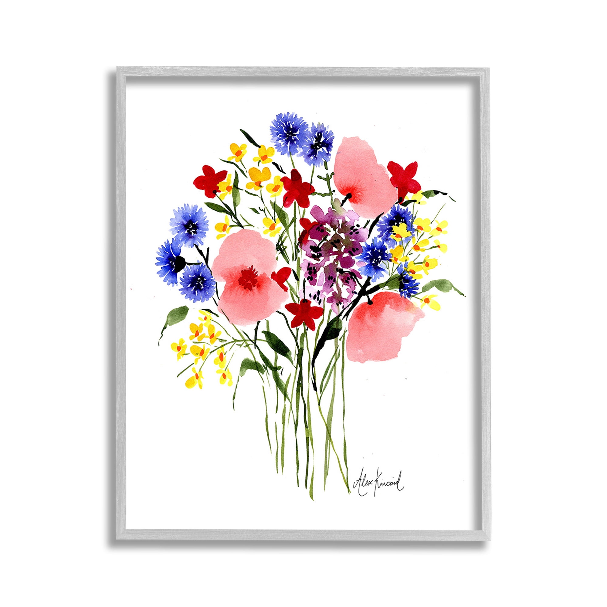 Stupell Industries Varied Flower Clusters Botanical & Floral Painting Gray Framed Art Print Wall Art, 11 x 14