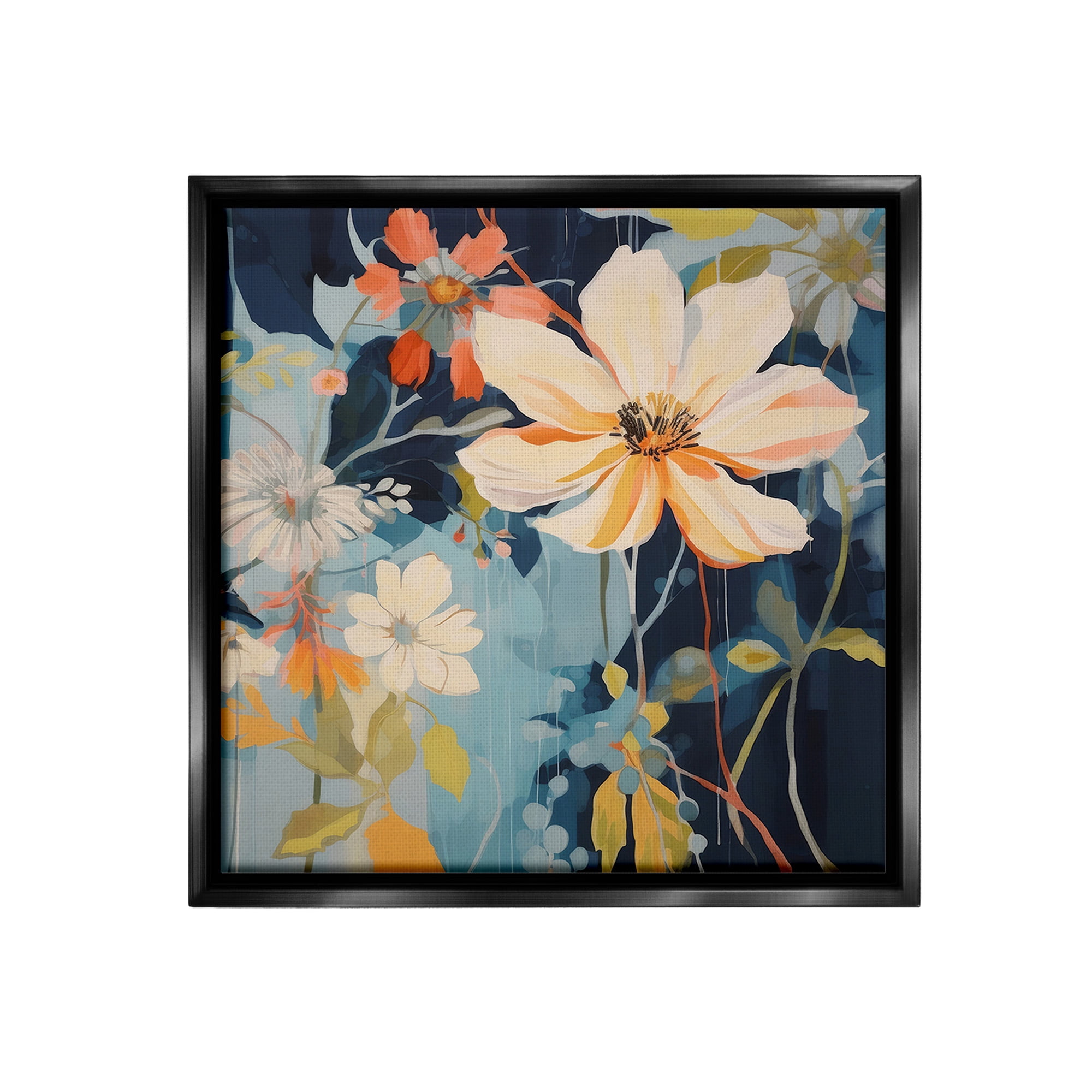 Stupell Industries Varied Flowers Pattern Botanical & Floral Painting Black Floater Framed Canvas Art Print Wall Art, 25 x 25