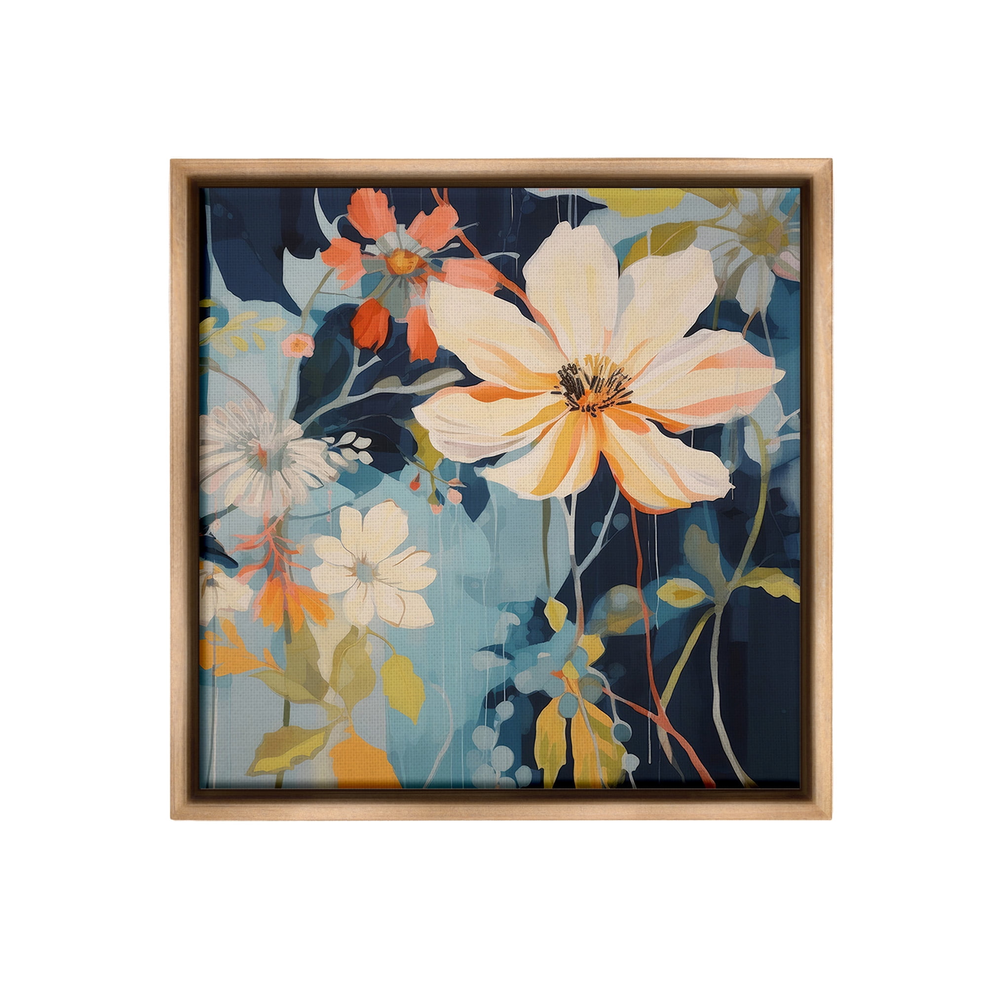 Stupell Industries Varied Flowers Pattern Botanical & Floral Painting Brown Floater Framed Canvas Art Print Wall Art, 25 x 25