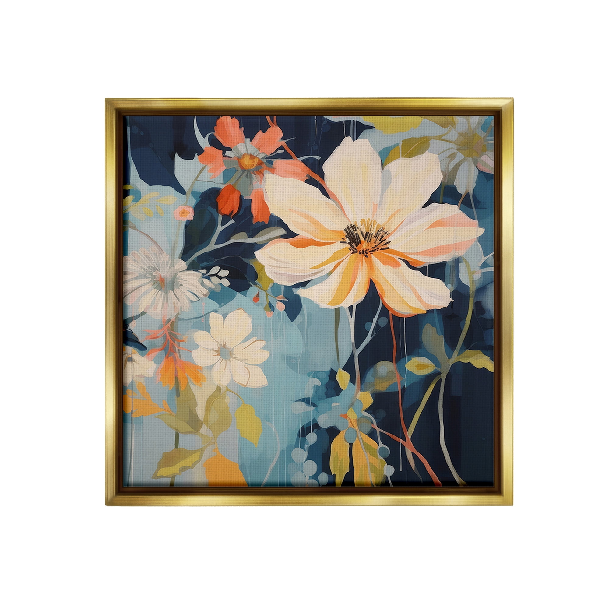 Stupell Industries Varied Flowers Pattern Botanical & Floral Painting Gold Floater Framed Canvas Art Print Wall Art, 25 x 25