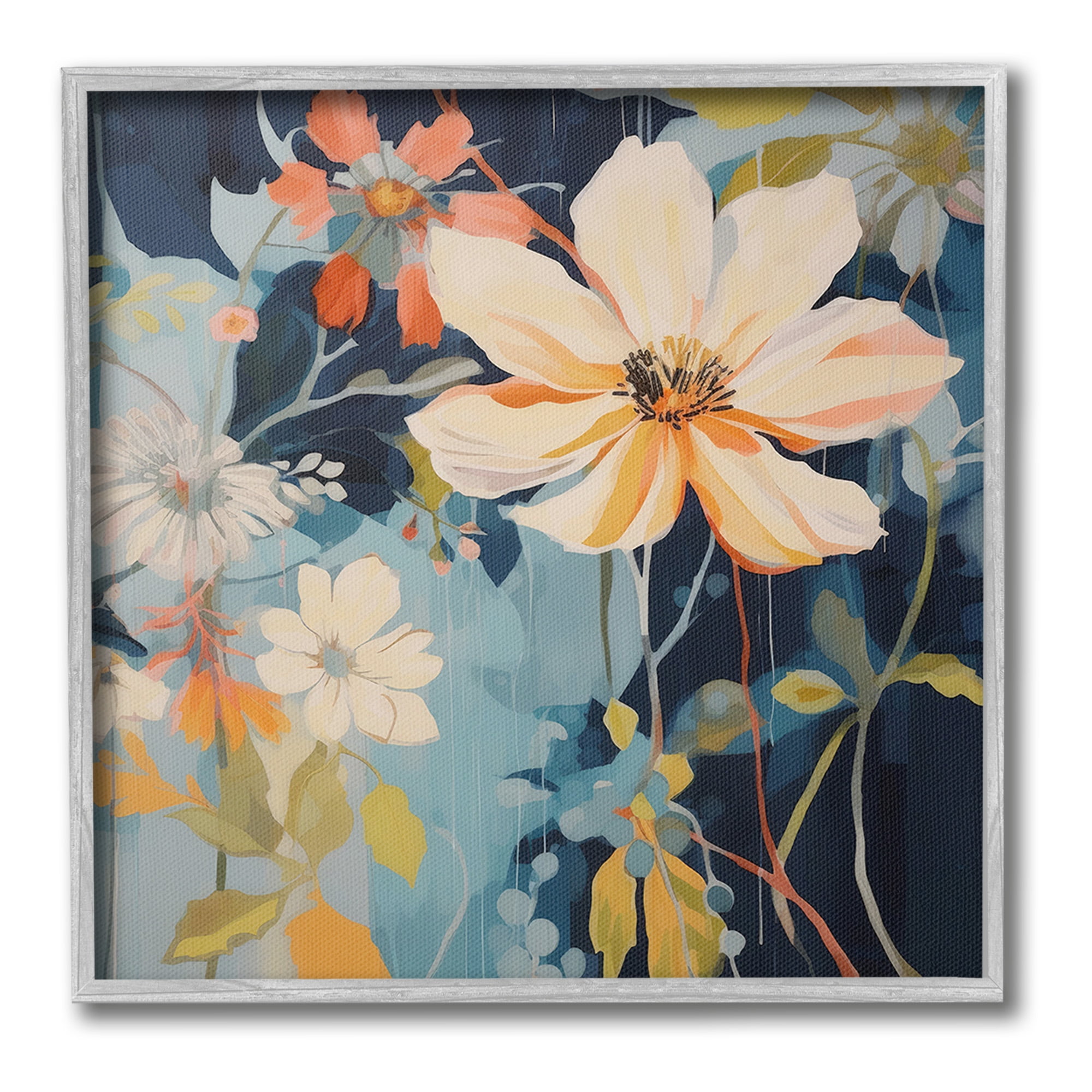 Stupell Industries Varied Flowers Pattern Botanical & Floral Painting Gray Framed Art Print Wall Art, 24 x 24