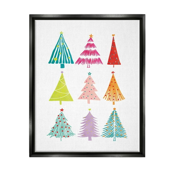 Stupell Industries Varied Fun Christmas Trees Holiday Painting Black Floater Framed Art Print Wall Art