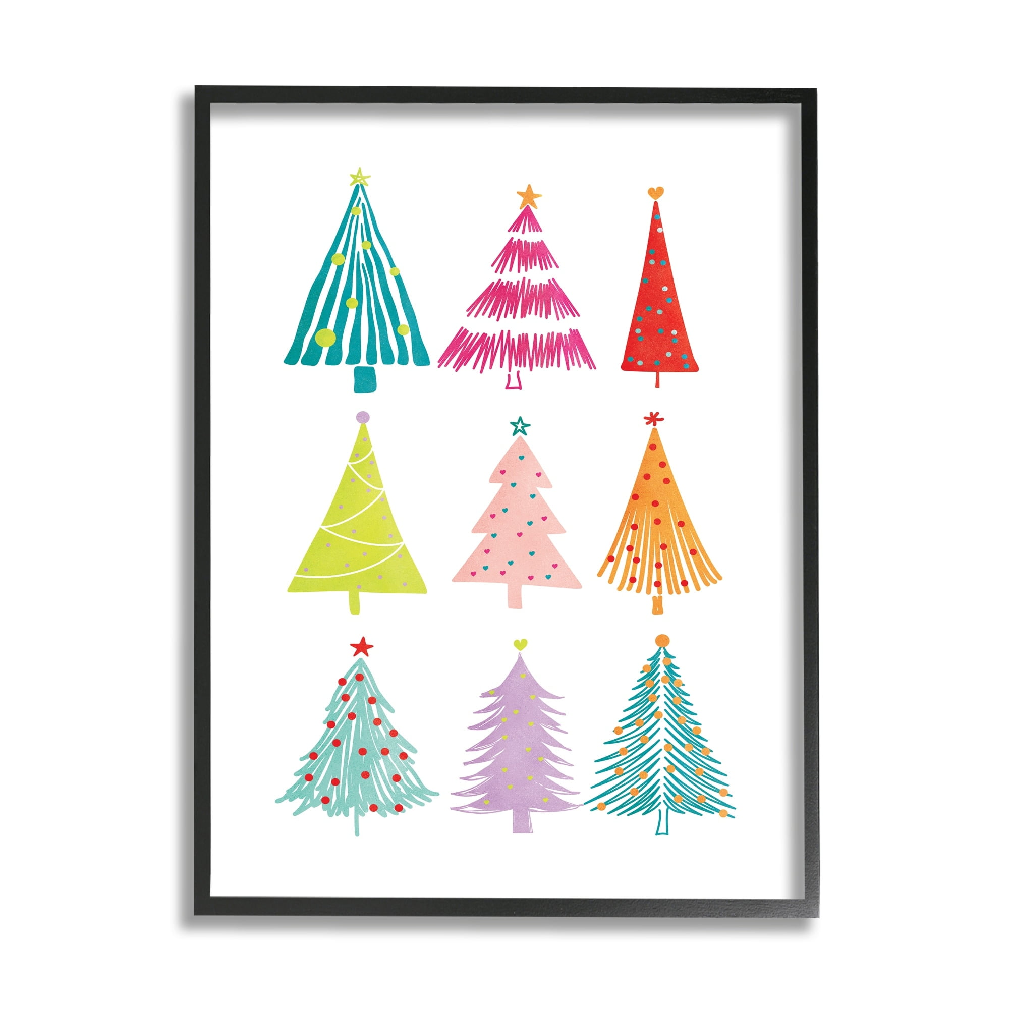 Stupell Industries Varied Fun Christmas Trees Holiday Painting Black Framed Art Print Wall Art