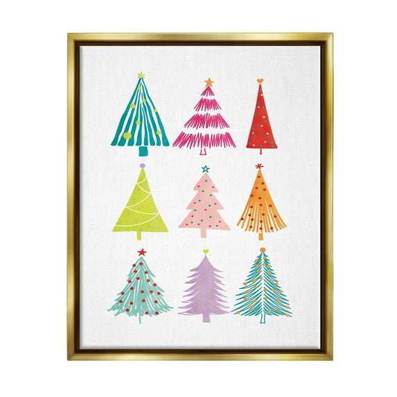 Stupell Industries Varied Fun Christmas Trees Holiday Painting Gold Floater Framed Art Print Wall Art