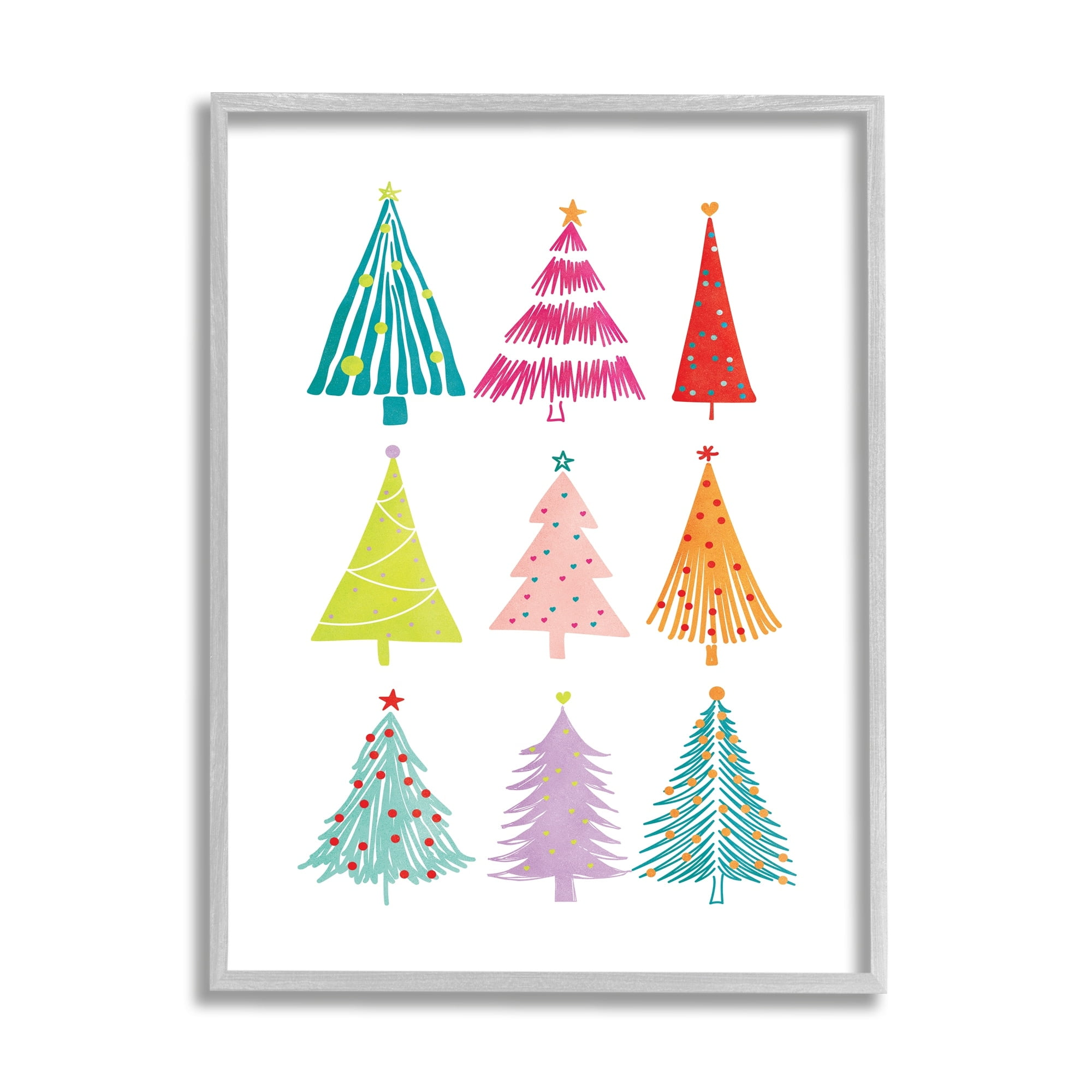 Stupell Industries Varied Fun Christmas Trees Holiday Painting Gray Framed Art Print Wall Art