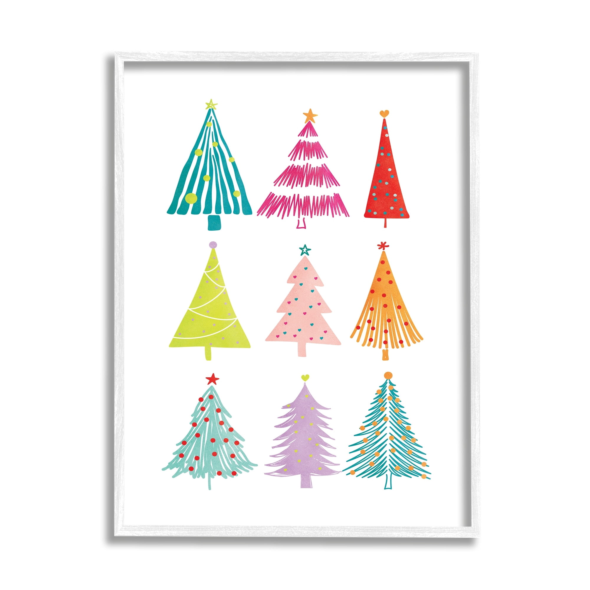 Stupell Industries Varied Fun Christmas Trees Holiday Painting White Framed Art Print Wall Art