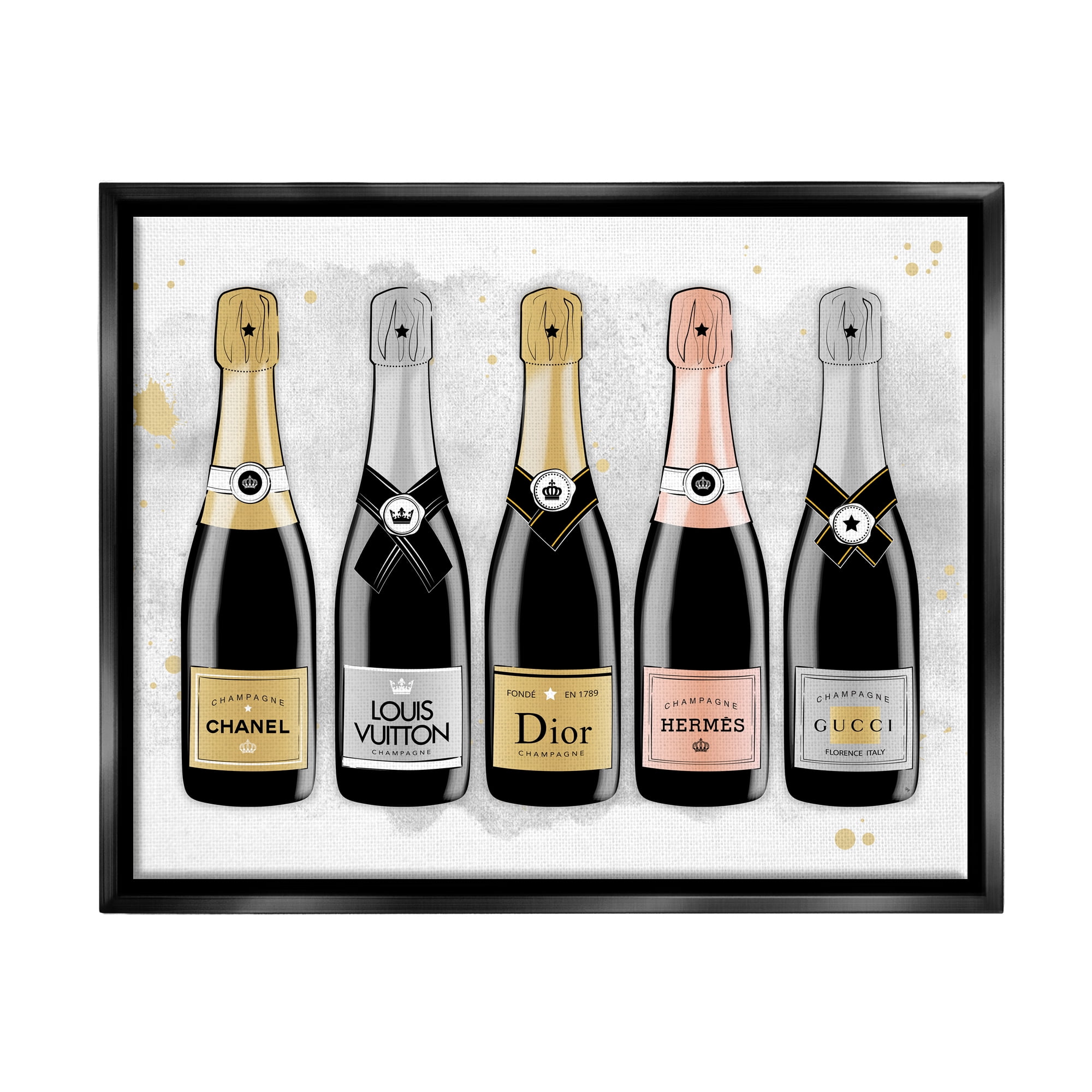 Stupell Industries Varied Glam Champagne Food & Beverage Painting Black Floater Framed Canvas Art Print Wall Art, 31 x 25